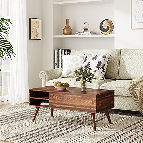 WLIVE Lift Top Coffee Table with Hidden Compartment & Adjustable Storage Shelf