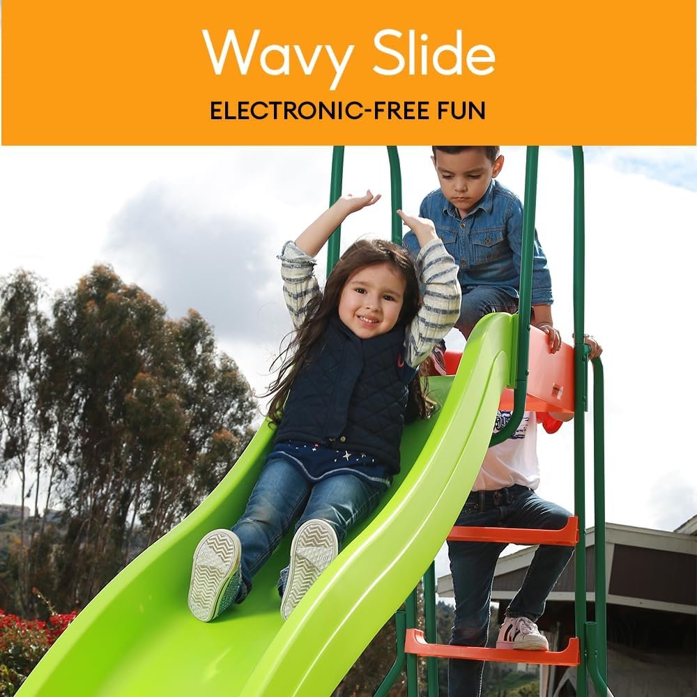 Outdoor Playground Slide, Big Backyard Freestanding Plastic Slide, 10 ft Outdoor Swing Set Slide for Kids Ages 4-8