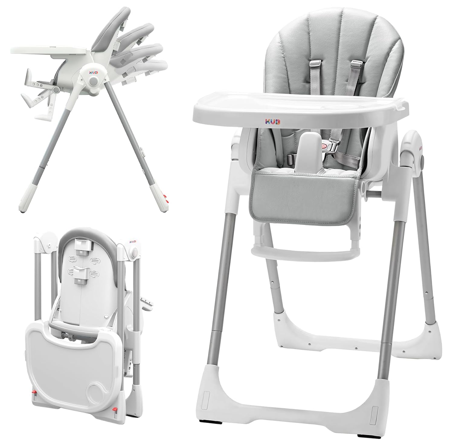 Foldable Baby High Chair with Removable Seat & Tray, Adjustable Height & Recline, Locking Wheels