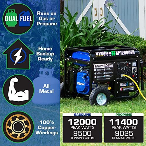 XP12000EH Dual Fuel Generator �C 12,000W Gas/Propane, 457cc 4-Stroke Engine, EPA/CARB Compliant
