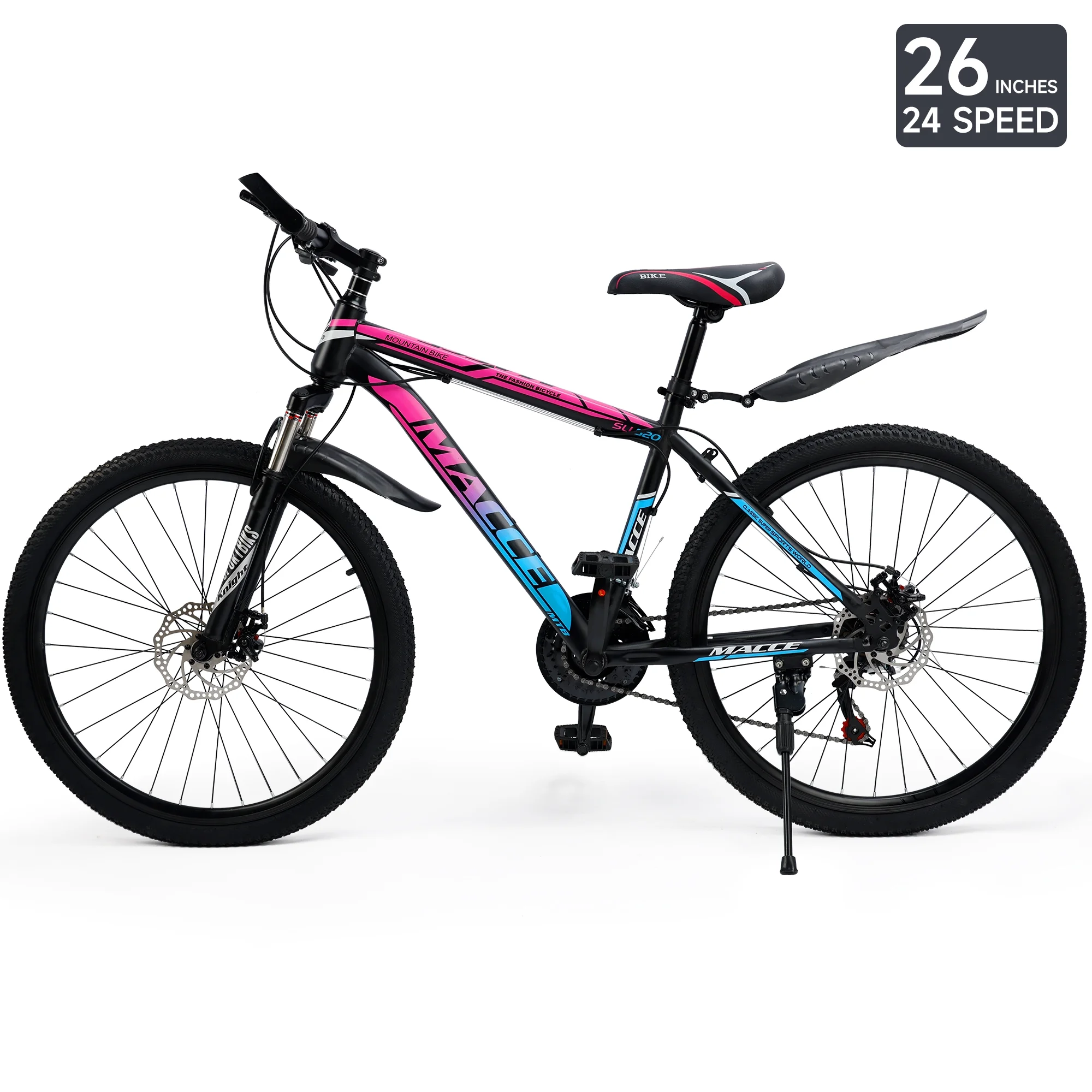 ARTUDATECH 24 26 27.5 Inch Mountain Bike, 24 Speeds with V/Disc Brakes High-Carbon Steel Frame Mens Womens Mountain Bike, Front Suspension MTB Bicycle for Adult & Teenagers