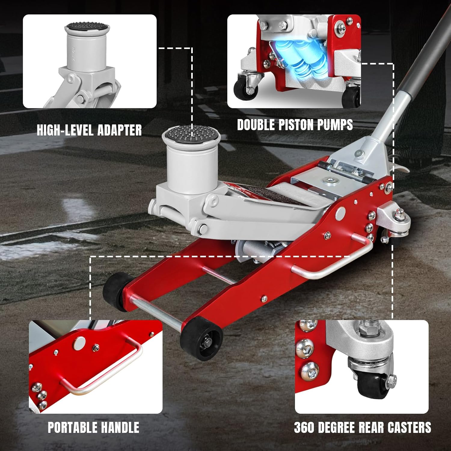 Red Aluminum & Steel 3 Ton Hydraulic Floor Jack with Quick Lift Pump