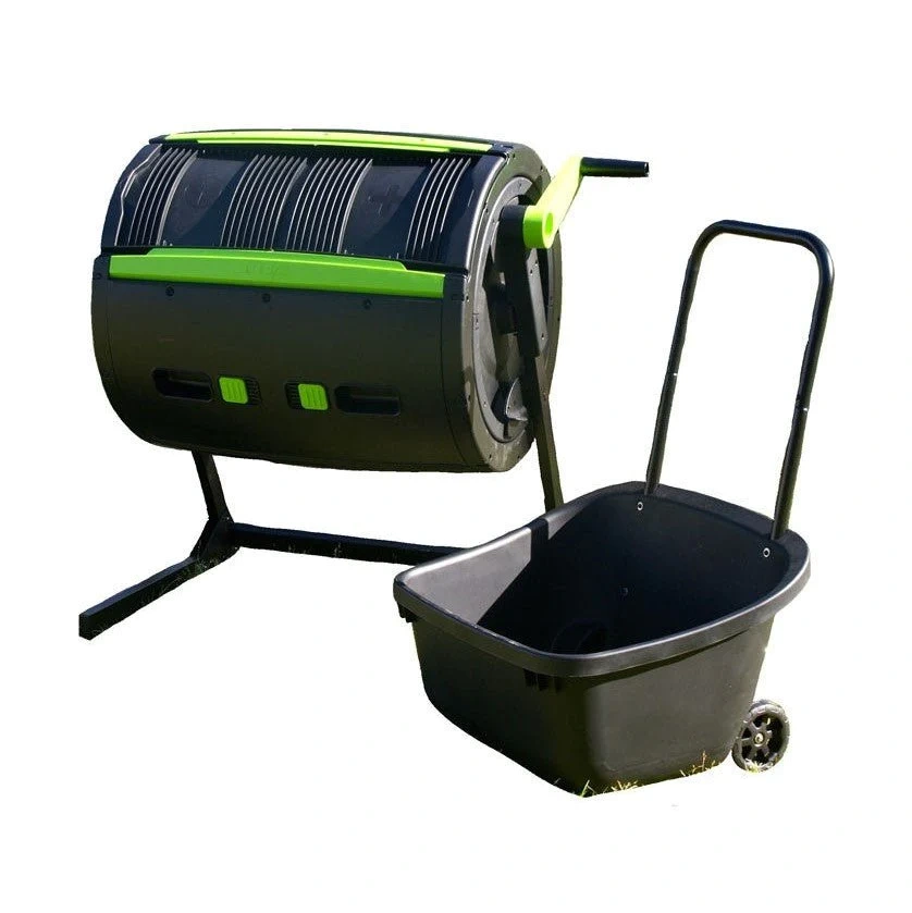 Maze 65-Gallon Compost Tumbler & Cart Combo, Dual Compartments, UV-Protected, Zinc-Coated, Black