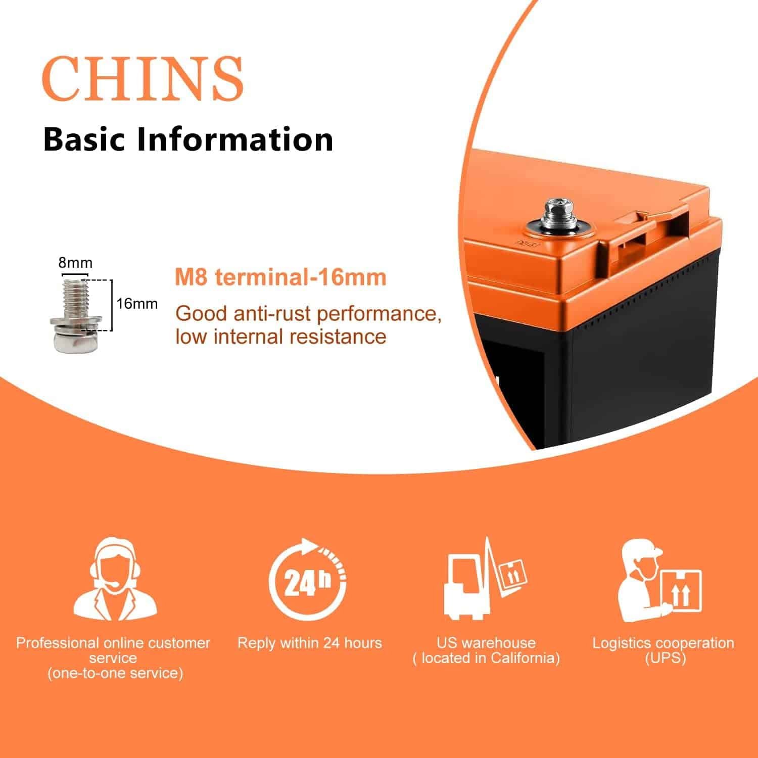 CHINS LiFePO4 Lithium Iron Battery 12V 100Ah for Boat Fishing