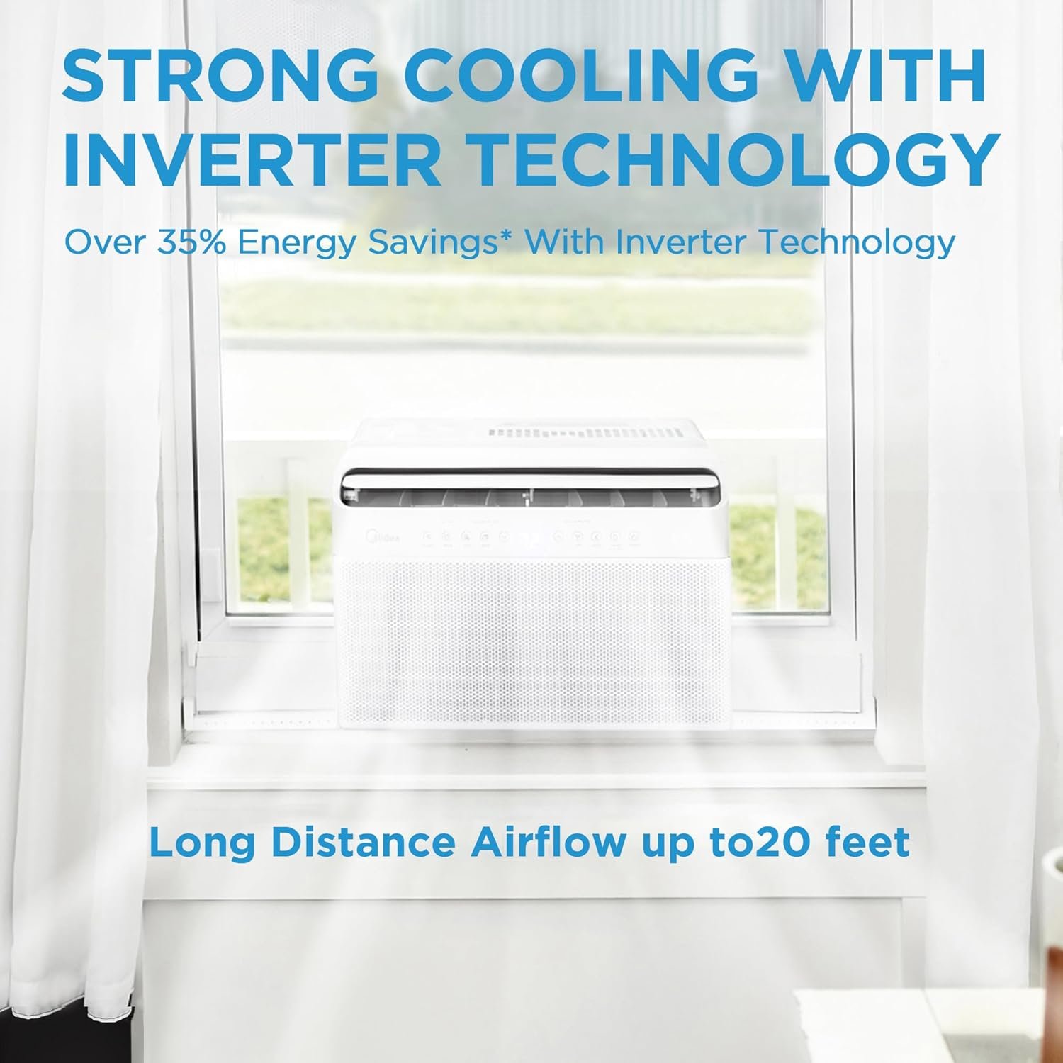 8,000 BTU U-Shaped Smart Inverter Air Conditioner �C Cools up to 350 Sq. Ft., Ultra Quiet with Open Window Flexibility, Compatible with Alexa, 35% Energy Savings, Remote Control (Renewed)