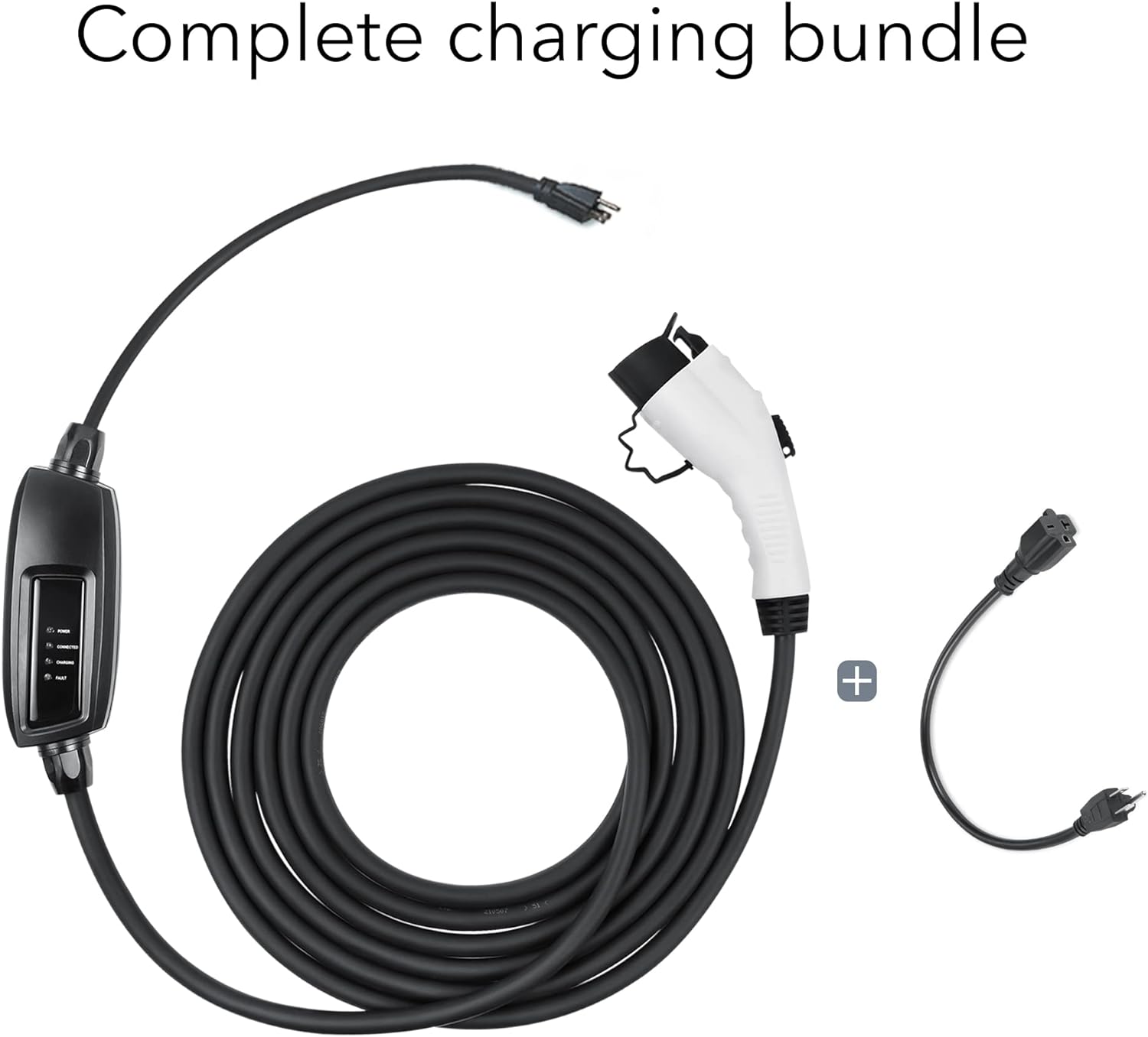 Electric Vehicle Charger 16 Amp - Level 1 EV Charger (110V) with 21ft Extension Cord & Nema 5-15 Plug Compatible with All J1772 EVs