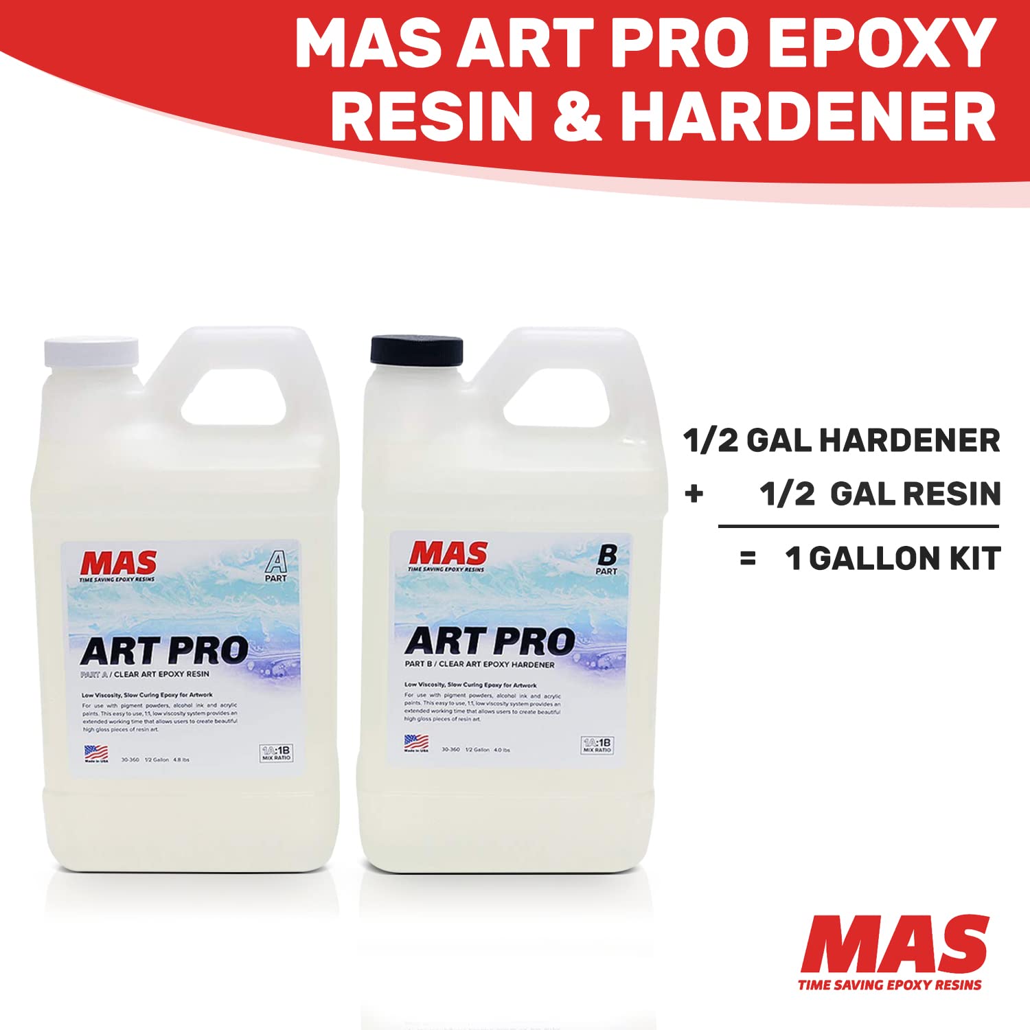 Epoxy Resin & Hardener | Two Part Art Resin Features UV Inhibition, Longer Working Time, Special Formulation for Resin Art | Professional Grade Crystal Clear Epoxy Resin (2 Gallon)