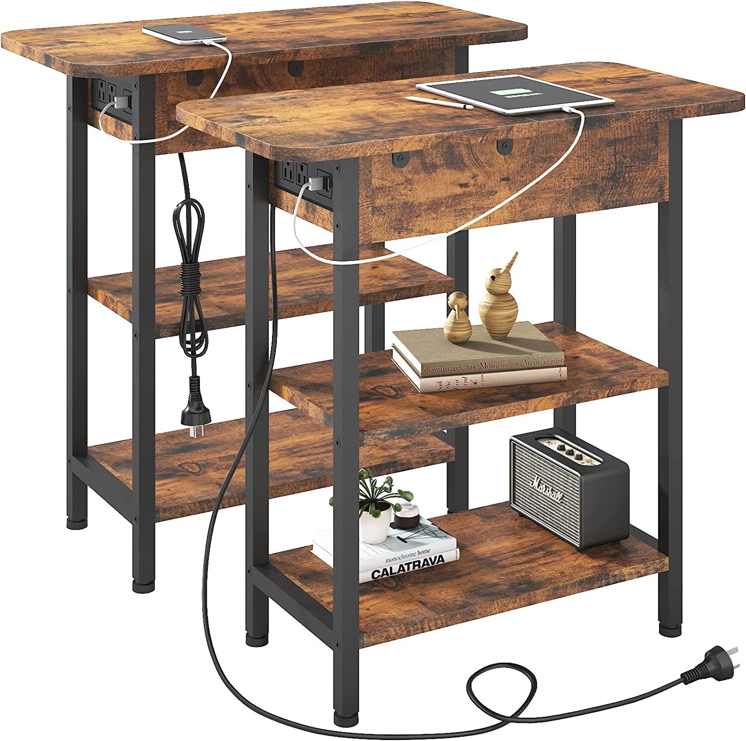 Flip Top End Table with Charging Station  C USB Ports & Outlets, Storage Shelf, Ideal for Living Room & Bedroom by [Brand Name]