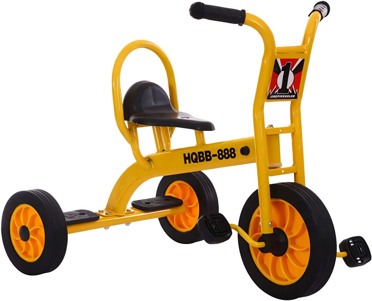 Double Seat Tandem Tricycle for Kids Ages 3-8, Carbon Steel Frame, Inflation-Free Rubber Wheels, Outdoor Play Equipment