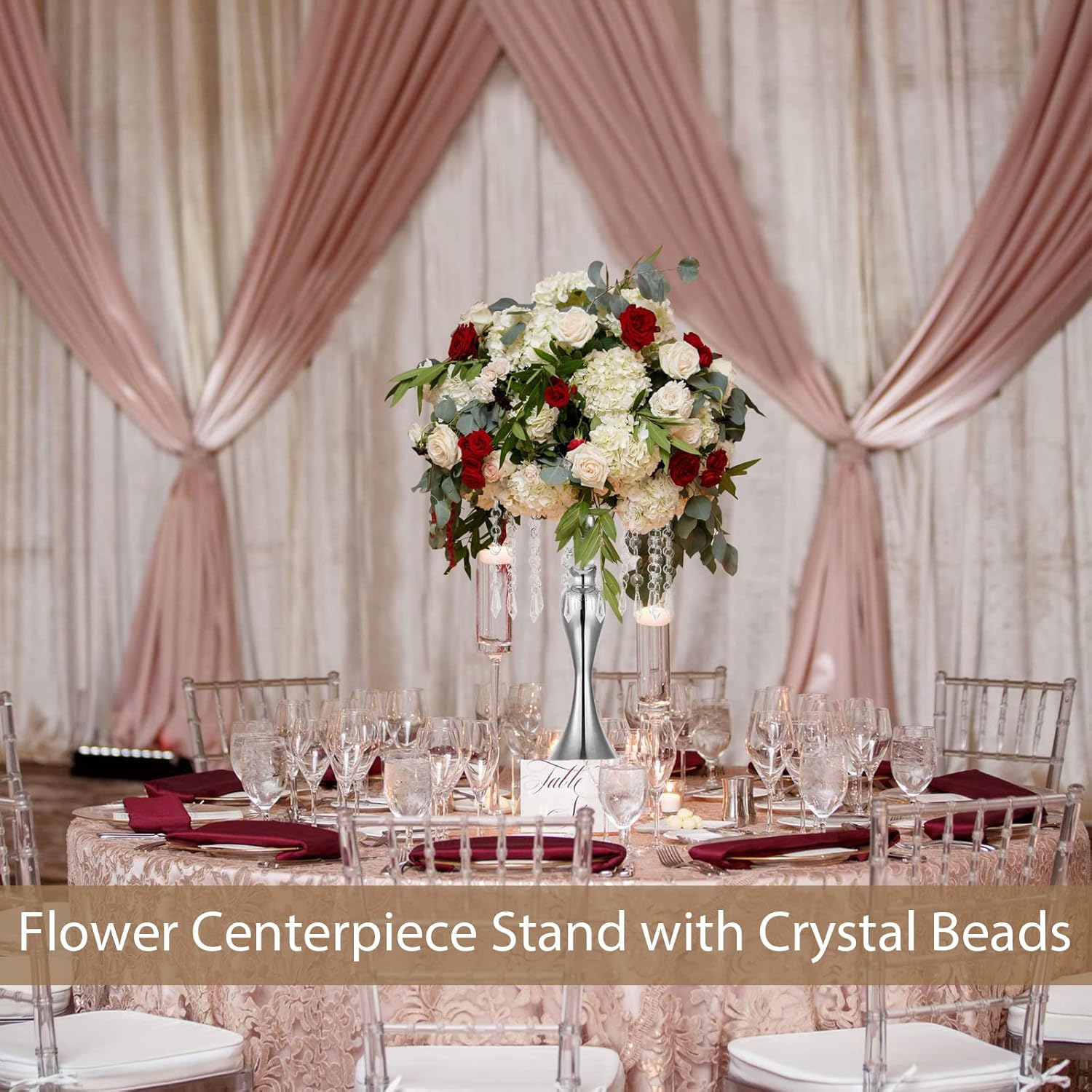 Sziqiqi Gold Metal Crystal Centerpiece Riser, 21.3    Tall, Pack of 10, Elegant Floral Stand for Weddings & Events