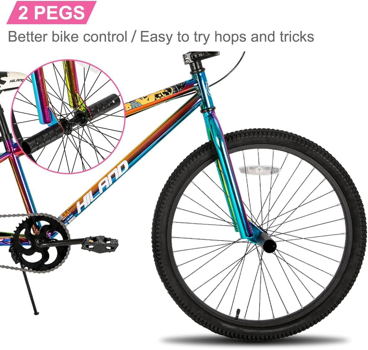 Hiland BMX Bike 24/26 Inch, Hi-Ten Steel Frame, Youth & Adult, 2 Pegs, Multiple Colors