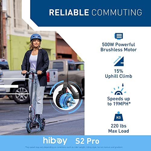 Hiboy S2 Pro Folding Electric Scooter, 500W Motor, 10��� Solid Tires