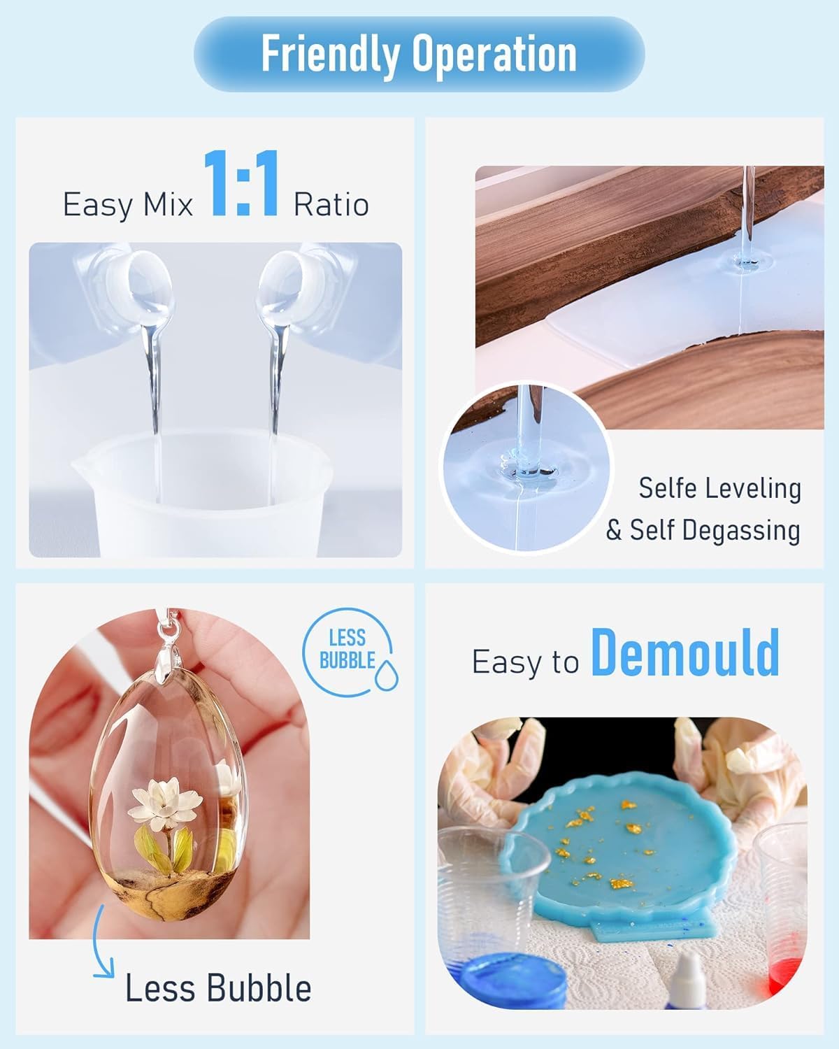 4 Gallon Crystal Clear Epoxy Resin Kit, High Gloss & Bubbles Free Resin Supplies for Coating and Casting, Craft DIY, Wood, Table Top, Bar Top, Molds, River Tables with Cups, Sticks, Gloves