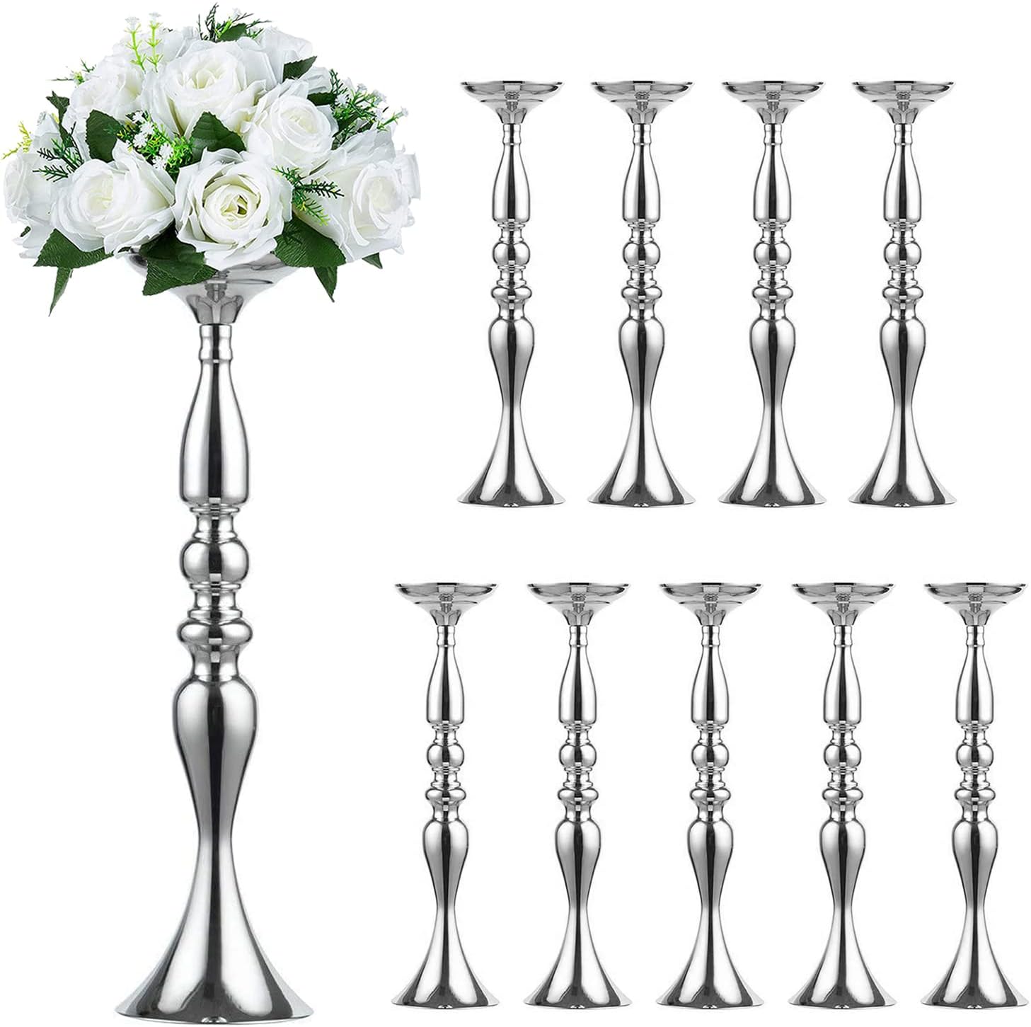 Elegant Silver Metal Wedding Centerpiece Stand 31.5     C Tall Tabletop Decor for Events & Parties