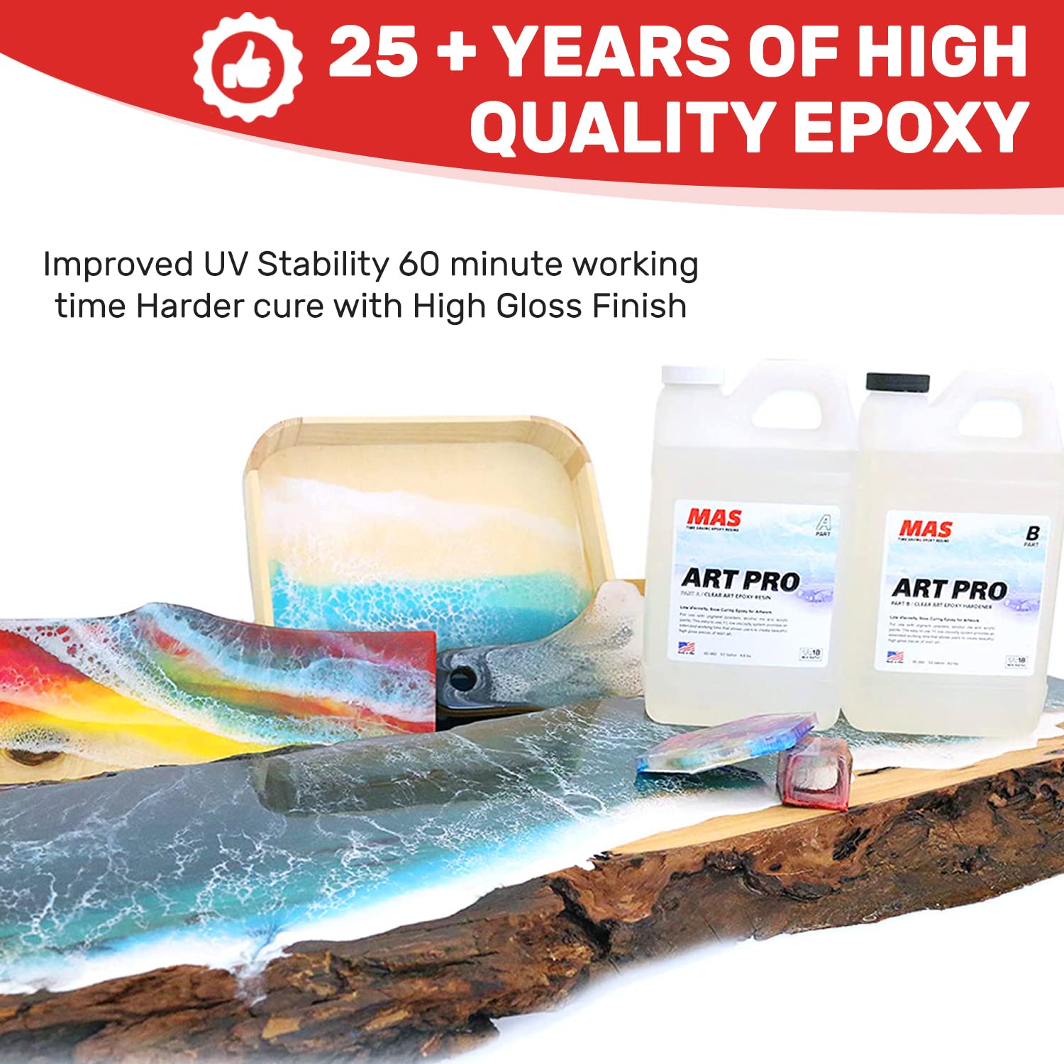 Epoxy Resin & Hardener | Two Part Art Resin Features UV Inhibition, Longer Working Time, Special Formulation for Resin Art | Professional Grade Crystal Clear Epoxy Resin (2 Gallon)
