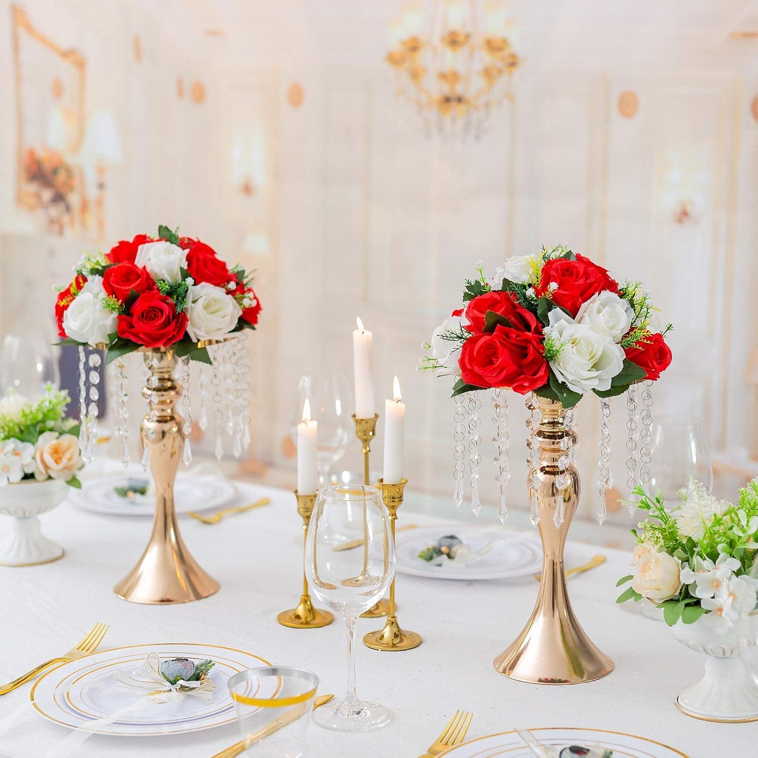 Sziqiqi Gold Metal Crystal Centerpiece Riser, 21.3    Tall, Pack of 10, Elegant Floral Stand for Weddings & Events