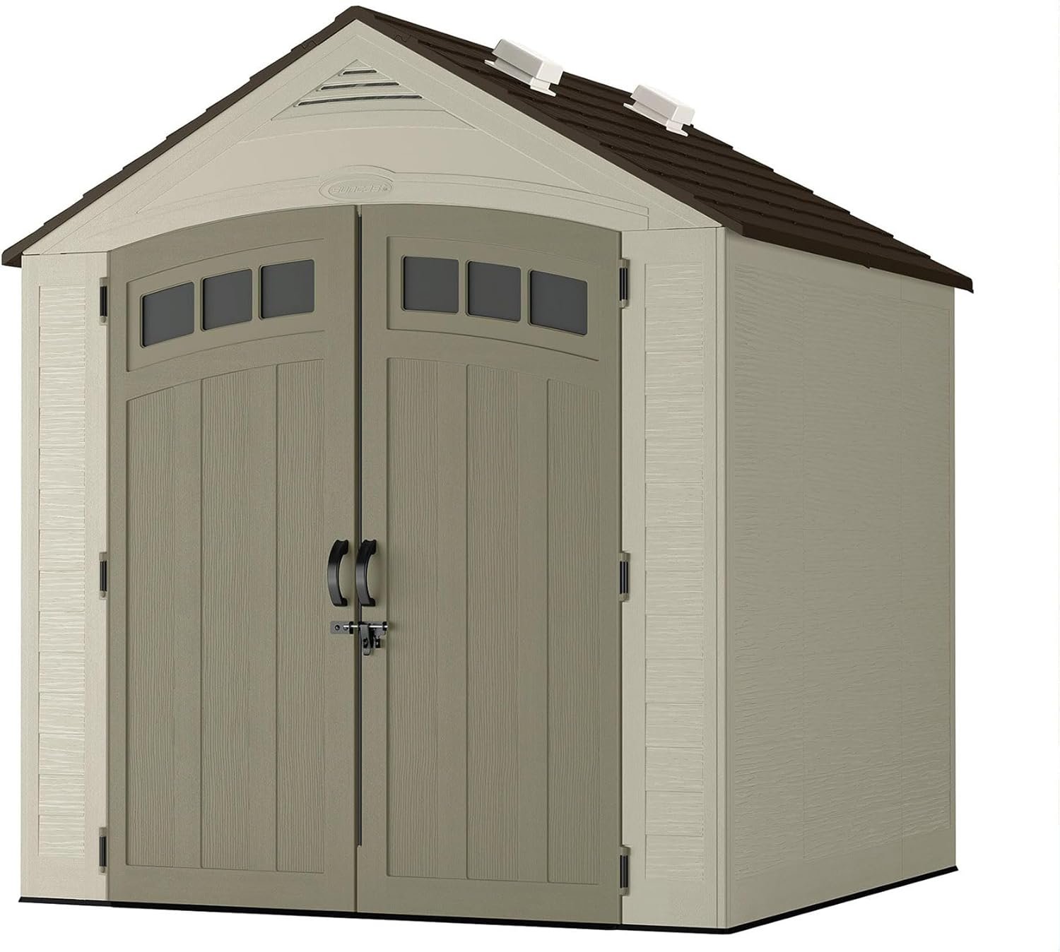 Suncast Vista 7��7 Storage Shed with Multi-Wall Resin Panels, 4 Skylights, IllumiVent System, and Pad-Lockable Doors, 84��� D x 84��� W x 98��� H, Made in The USA