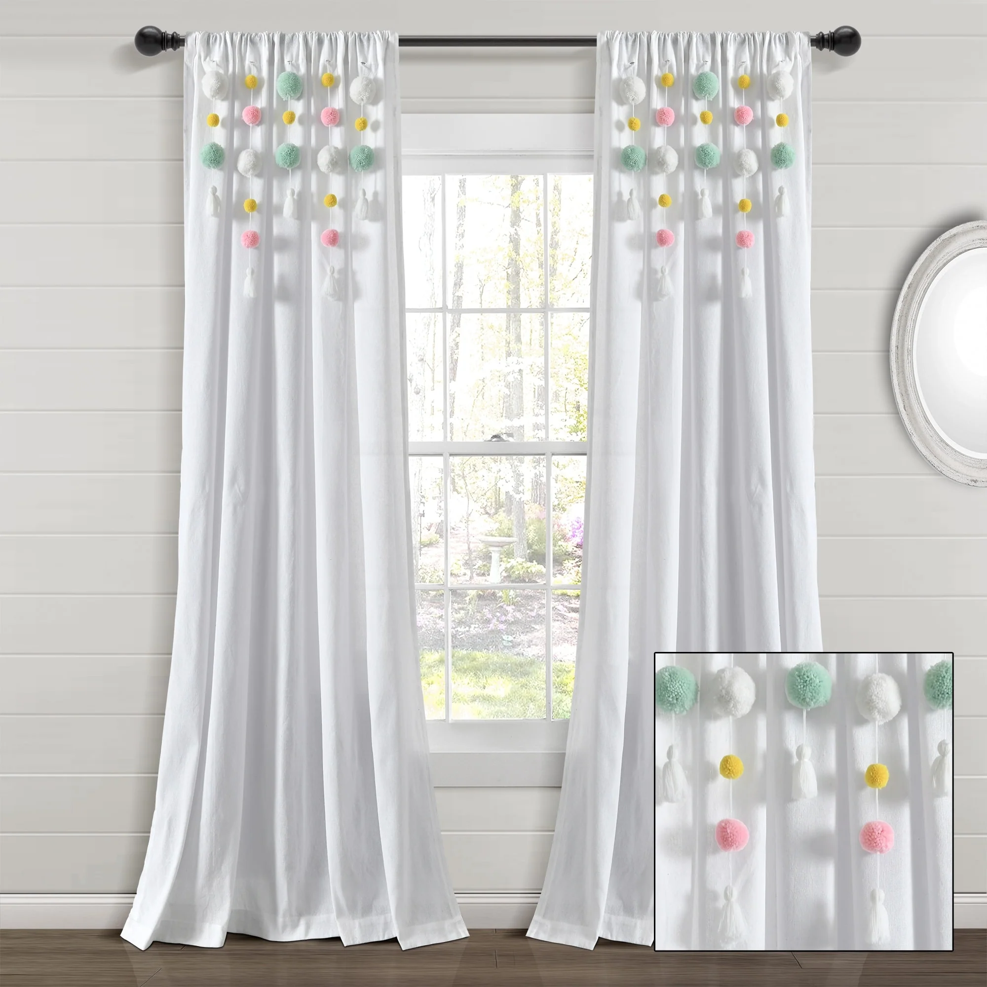 Lush Decor Boho Pom Pom Tassel Linen Window Curtain Panel (Single)