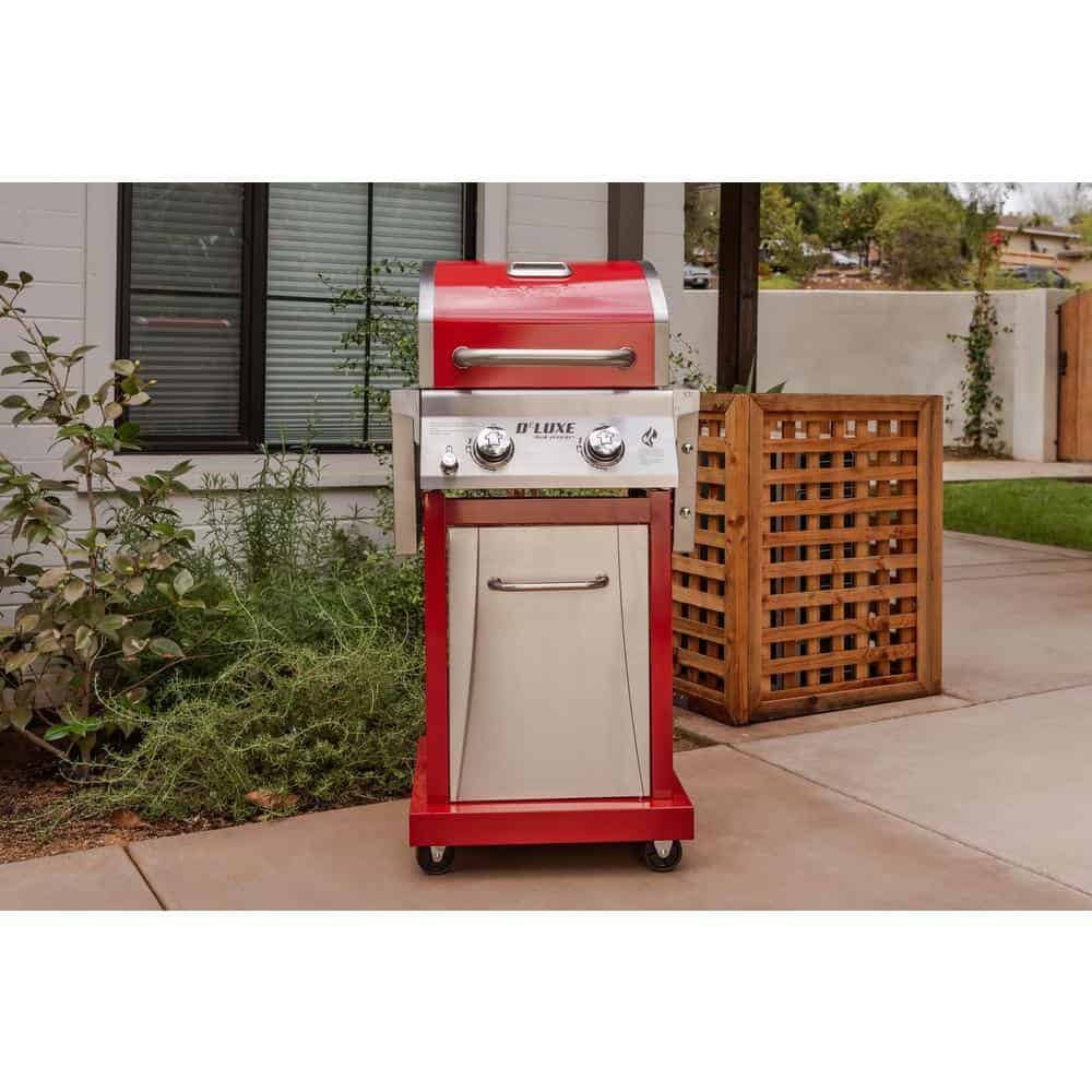 2-Burner Propane Gas Grill, Red �C Stainless Steel, 28,000 BTUs, Compact Design