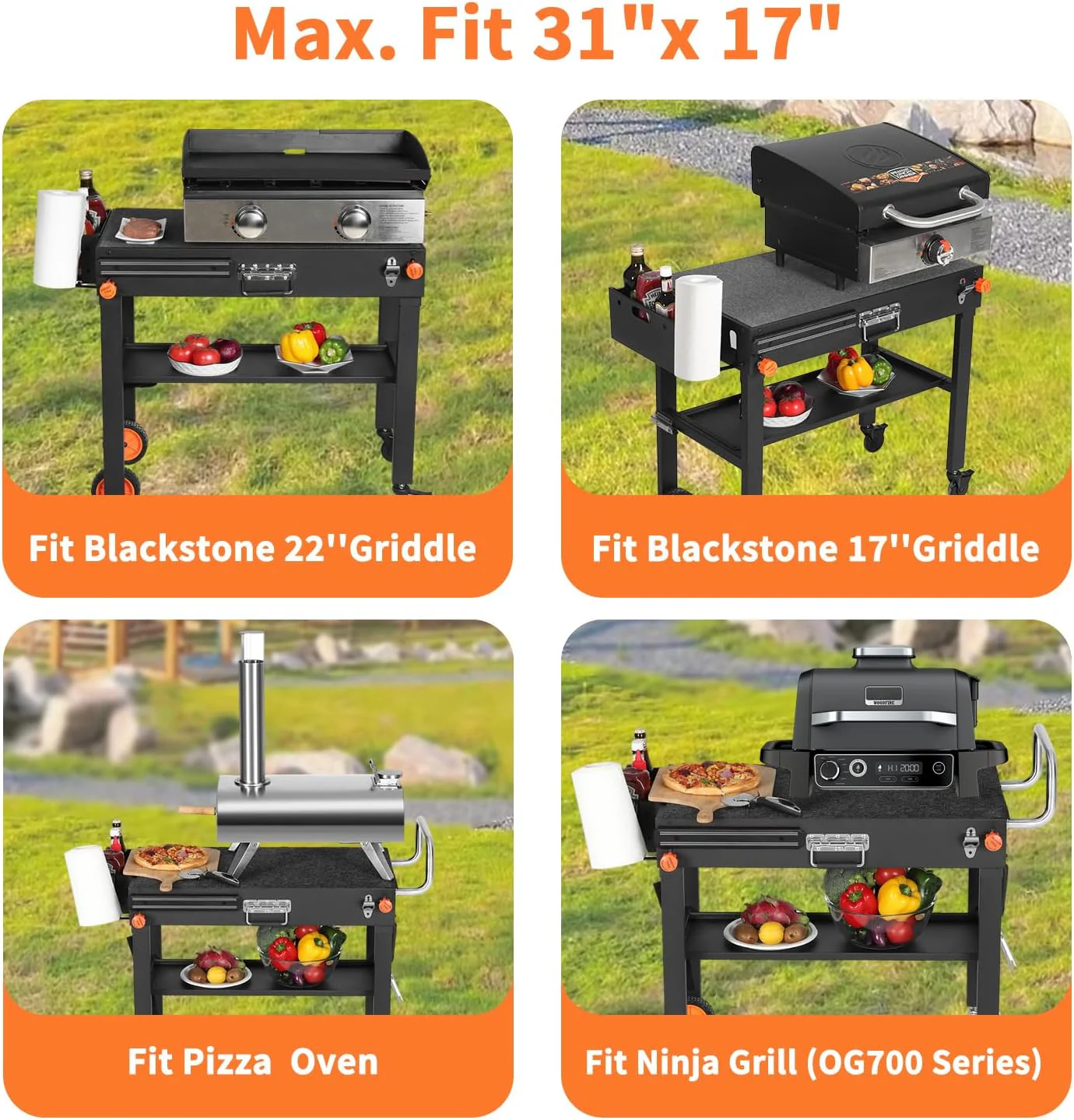 Portable Blackstone Griddle Stand Grill Table - Outdoor BBQ Cart with Wheels