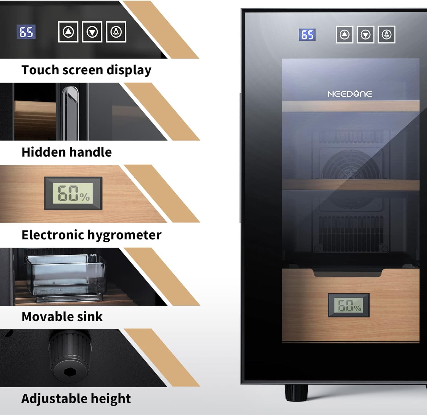 ThermoCigar 48L Cigar Humidor with Heating & Cooling, Cedar Wood, Digital Hygrometer, Quiet Electric Cooler for 350 Cigars