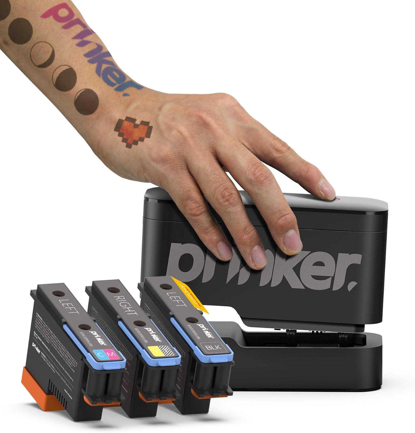 Prinker S Temporary Tattoo Device with Black Ink, Water-Resistant, Compatible with iOS & Android, Includes Battery & Charger