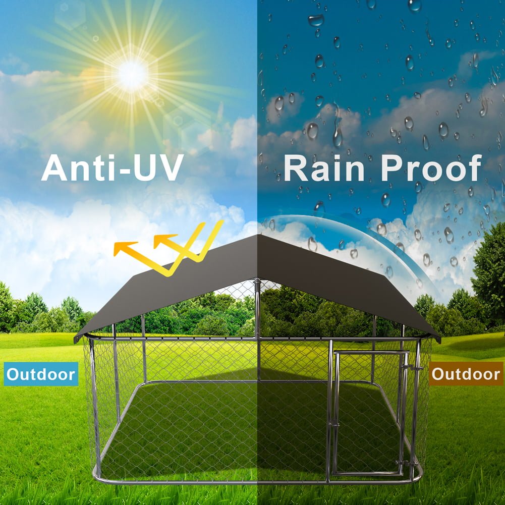 Outdoor Dog Kennel Dog Cage Dog Playpen Dog Fence Chicken Coop Hen House Heavy Duty Pet Playpen with Large Galvanized Chain Link with UV and Water Resistant Black Proof Cover