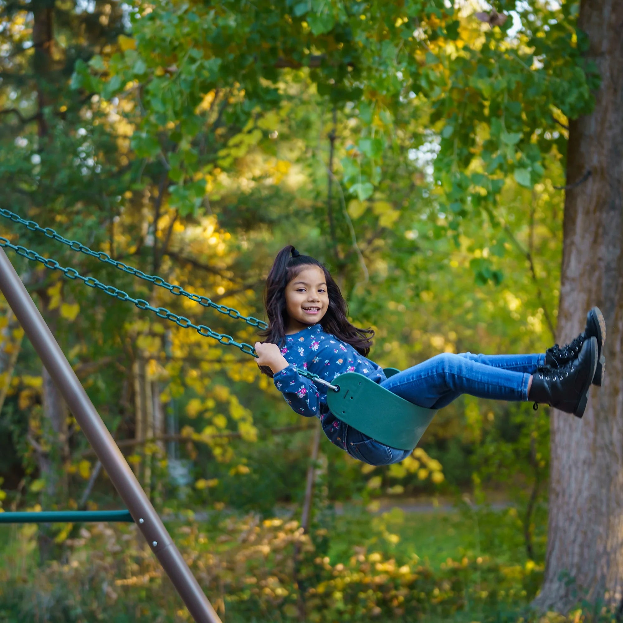 Lifetime Kid's Metal Swing Set with 2 Belt Swings and Trapeze Bar - 9 feet (91137)