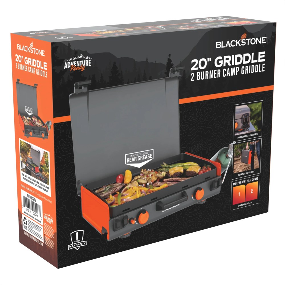 Blackstone Adventure Ready 20  x14   2-Burner Propane Camping Griddle with Latching Hood and Handle