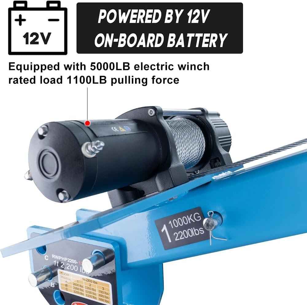 Pismire Winch Versatile 0.5T Folding Truck-Mounted Bed Crane Hoist Lift Pickup with Electric Winch 3500 lb 12V, Painted Steel 1100 lb Pickup 360�� Swivel Base