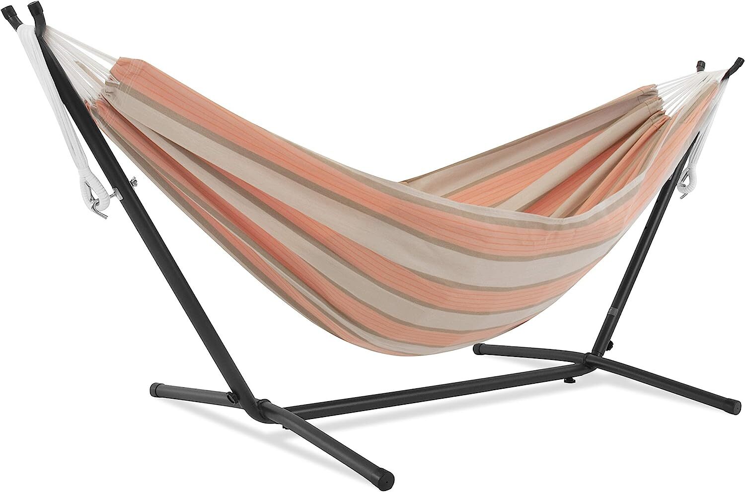 Vivere Double Cotton Hammock with Steel Stand, 450 lb Capacity, Tropical Colors, Includes Premium Carry Bag