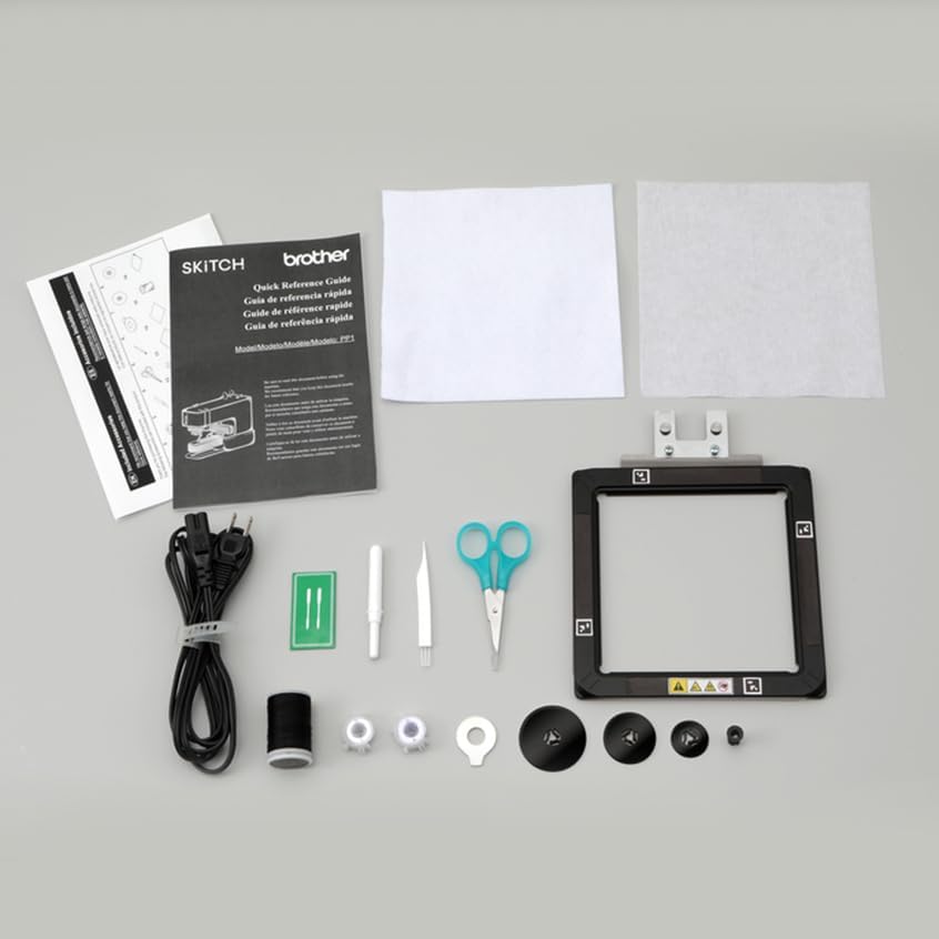Skitch Single-Needle Embroidery Machine with Mobile App Support Bundle with Brother Magnetic SAMFP70 3 in. x 3 in. Embroidery Frame (2 Items)