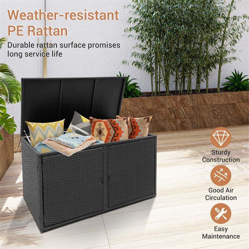 Keter 88 Gallon Rattan Outdoor Deck Storage Box  C Weatherproof Patio Container