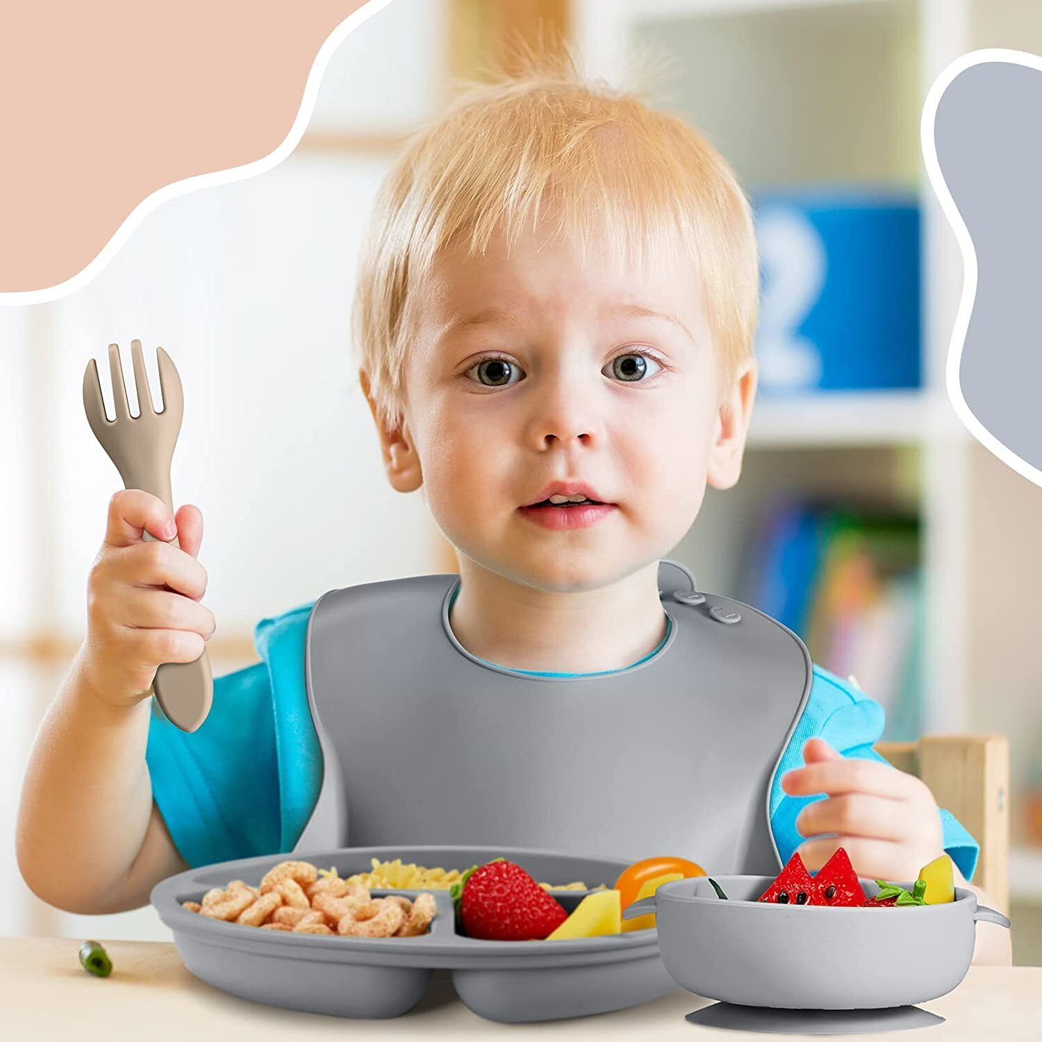 Silicone Baby Feeding Set by [Brand]  C 12-Piece, Includes Bibs, Plates, Bowls, Utensils, Cups, Safe & Durable