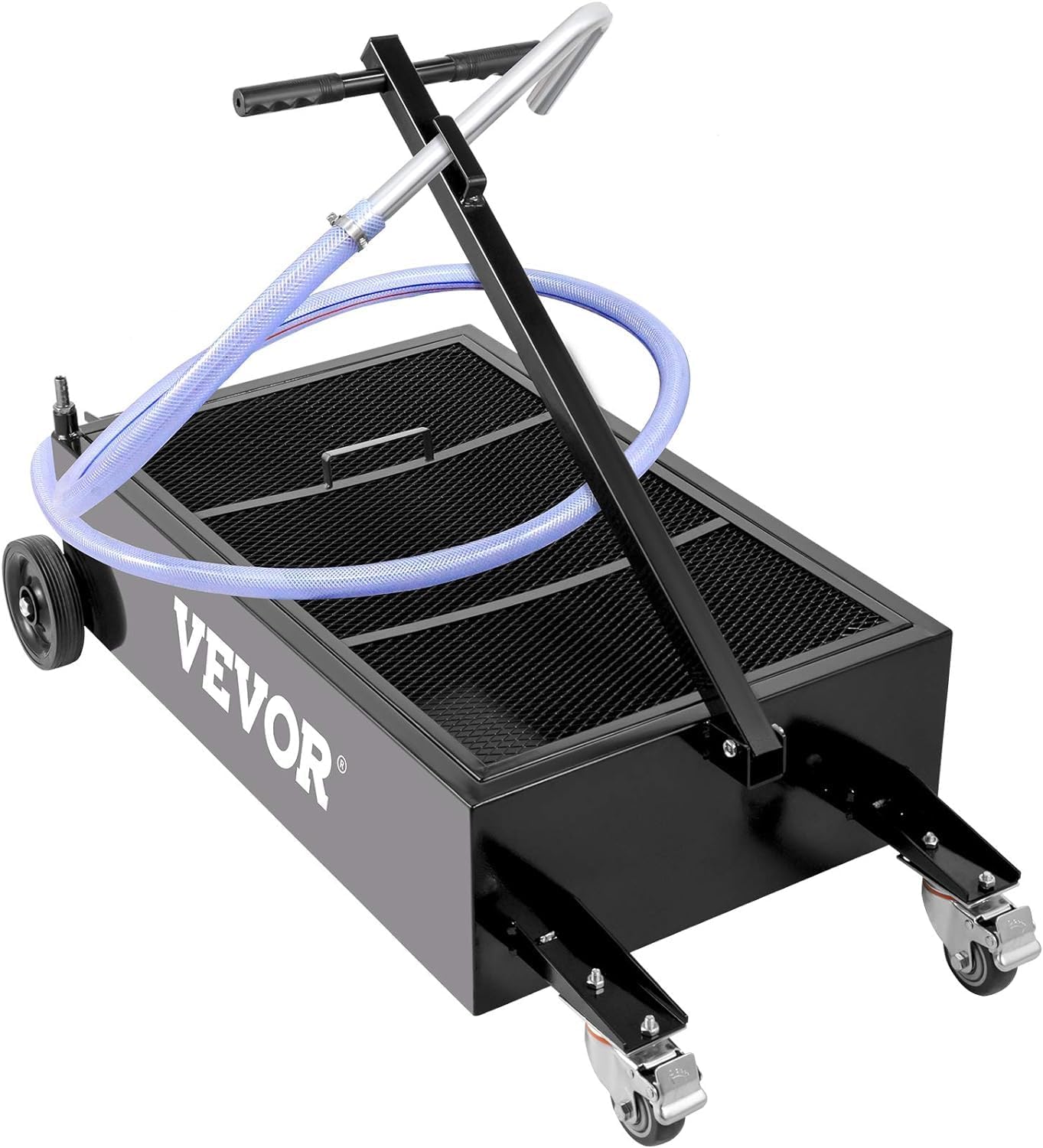 Low-Profile 15 Gallon Oil Drain Pan with 180W Electric Pump, Folding Handle & Wheels for Trucks, Buses, RVs