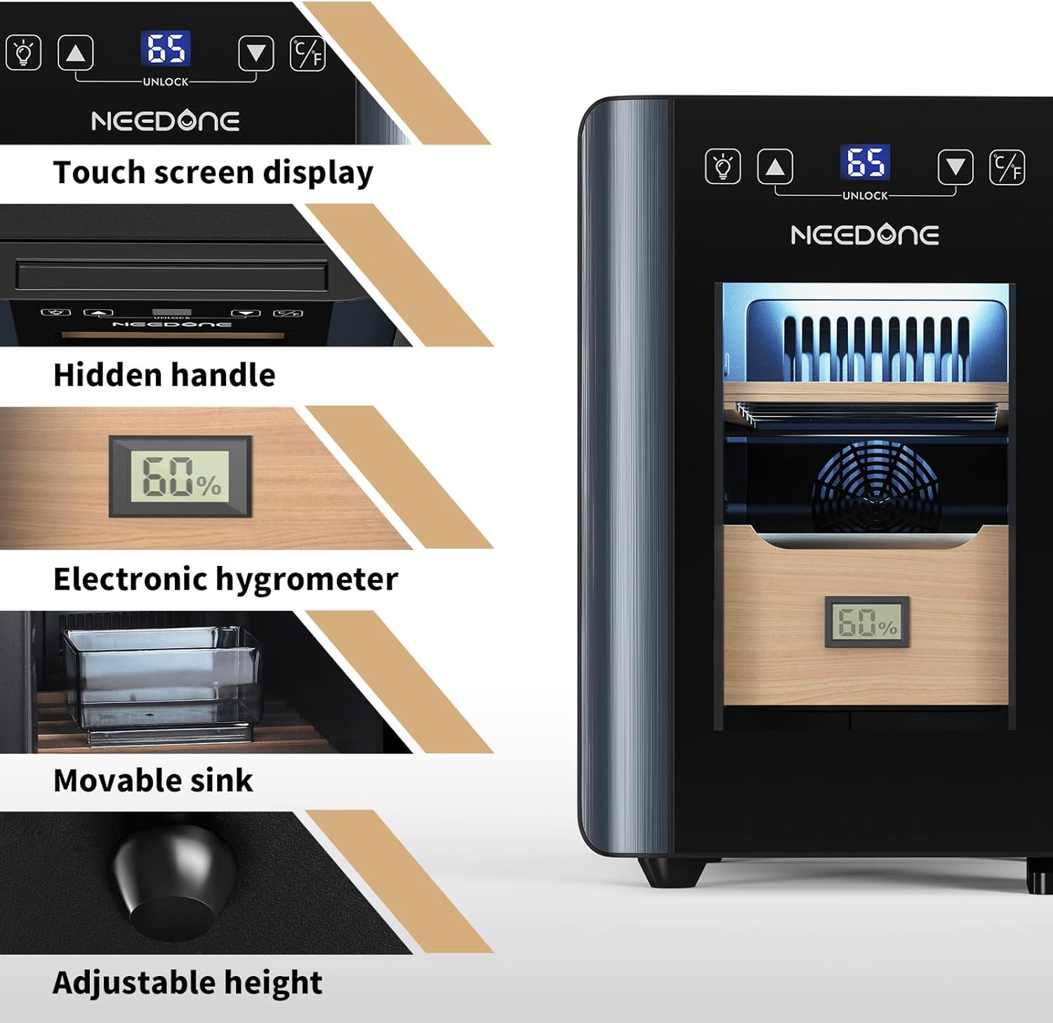 ThermoCigar 48L Cigar Humidor with Heating & Cooling, Cedar Wood, Digital Hygrometer, Quiet Electric Cooler for 350 Cigars