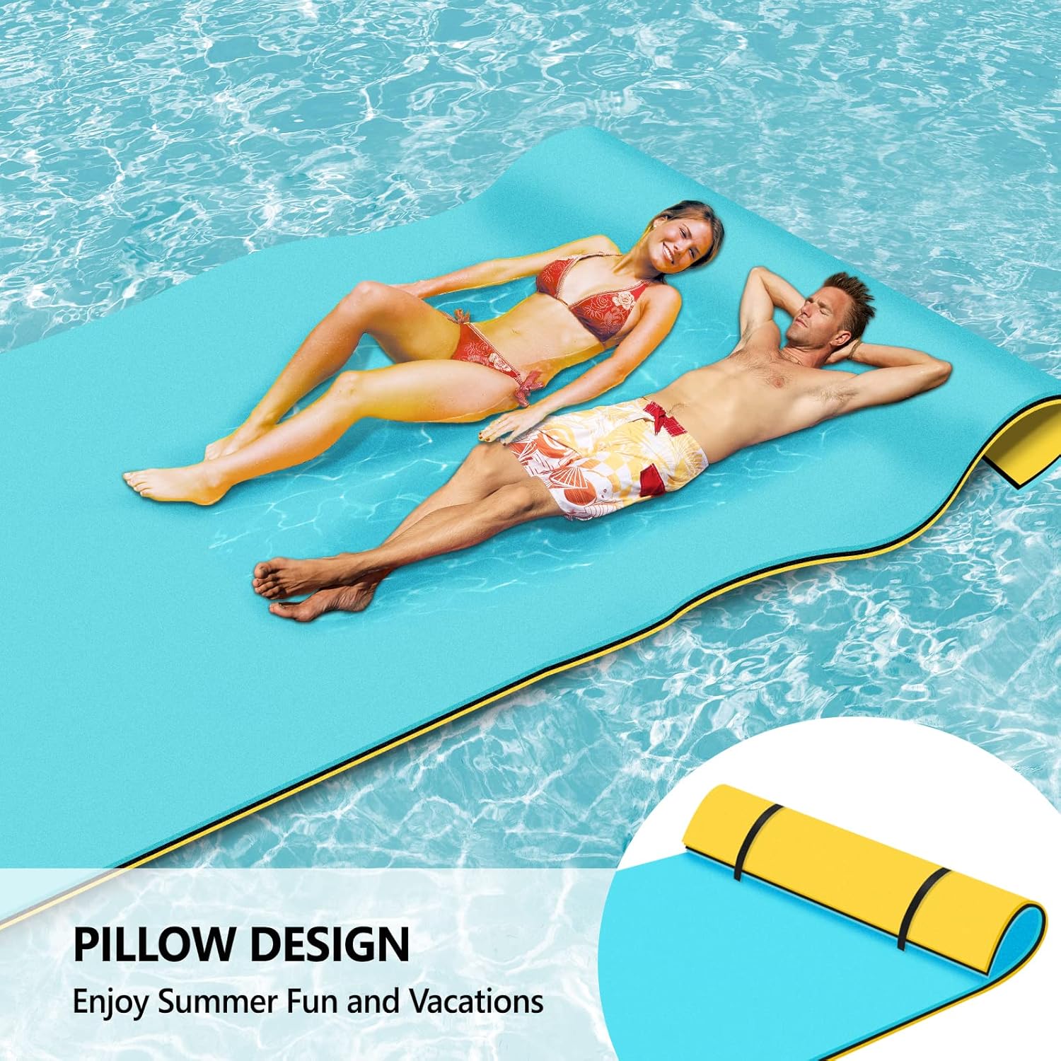 Floating Water Mat, 9/12/18 FT Lily Pad Floating Mat for The Water, 3-Layer XPE Foam Water Floating Island w/Bungee Tether & Storage Straps for Lake Pool Beach River