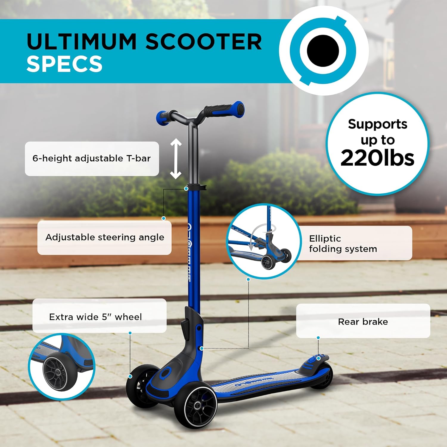 Scooter | 3-Wheel Kick Scooter for Adults & Kids 5+ | Foldable Kick Scooter with Safe, Non-Slip Deck & Premium Brakes