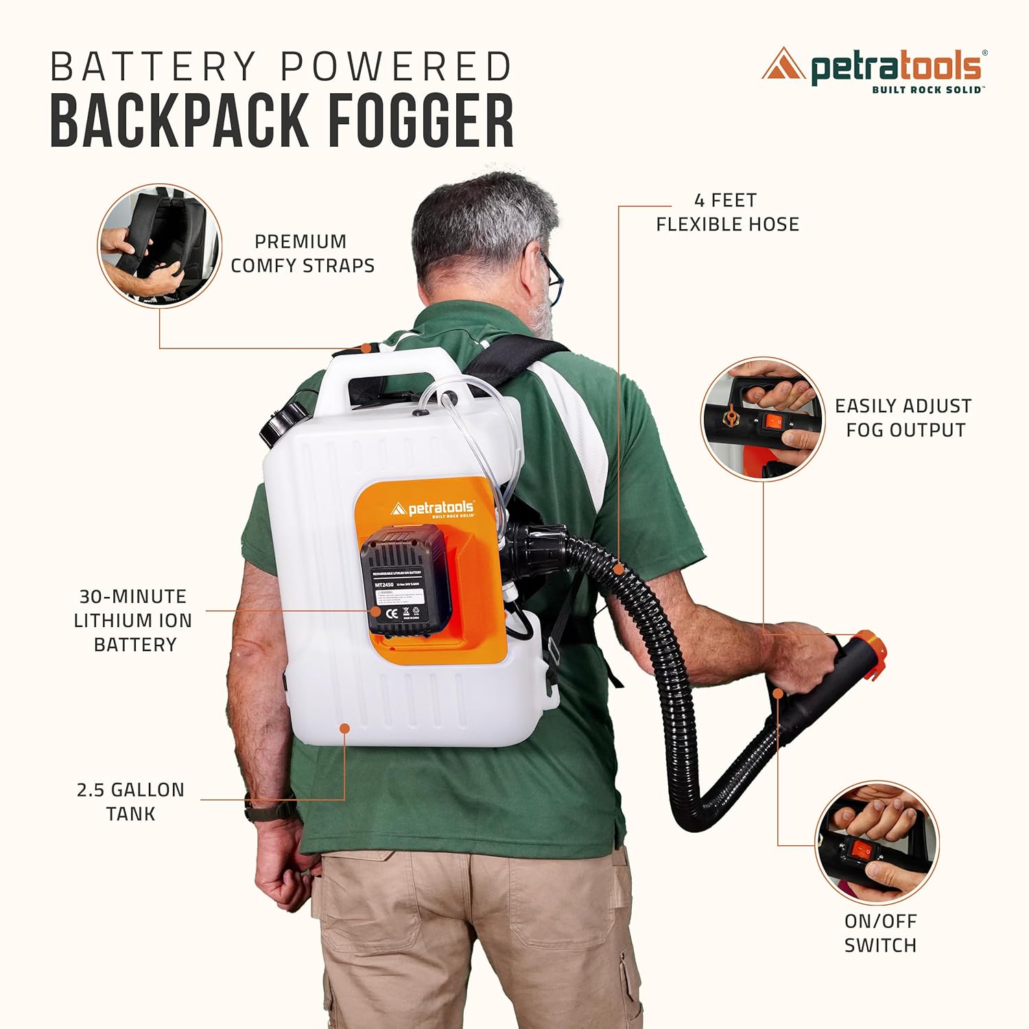 Battery Backpack Fogger - Cordless Backpack Fogger Sprayer, Mosquito Fogger Machine, Backpack Fogger, Mosquito Fogger Outdoor, ULV Cold Fogger Machine - Battery 2.6 Gallon