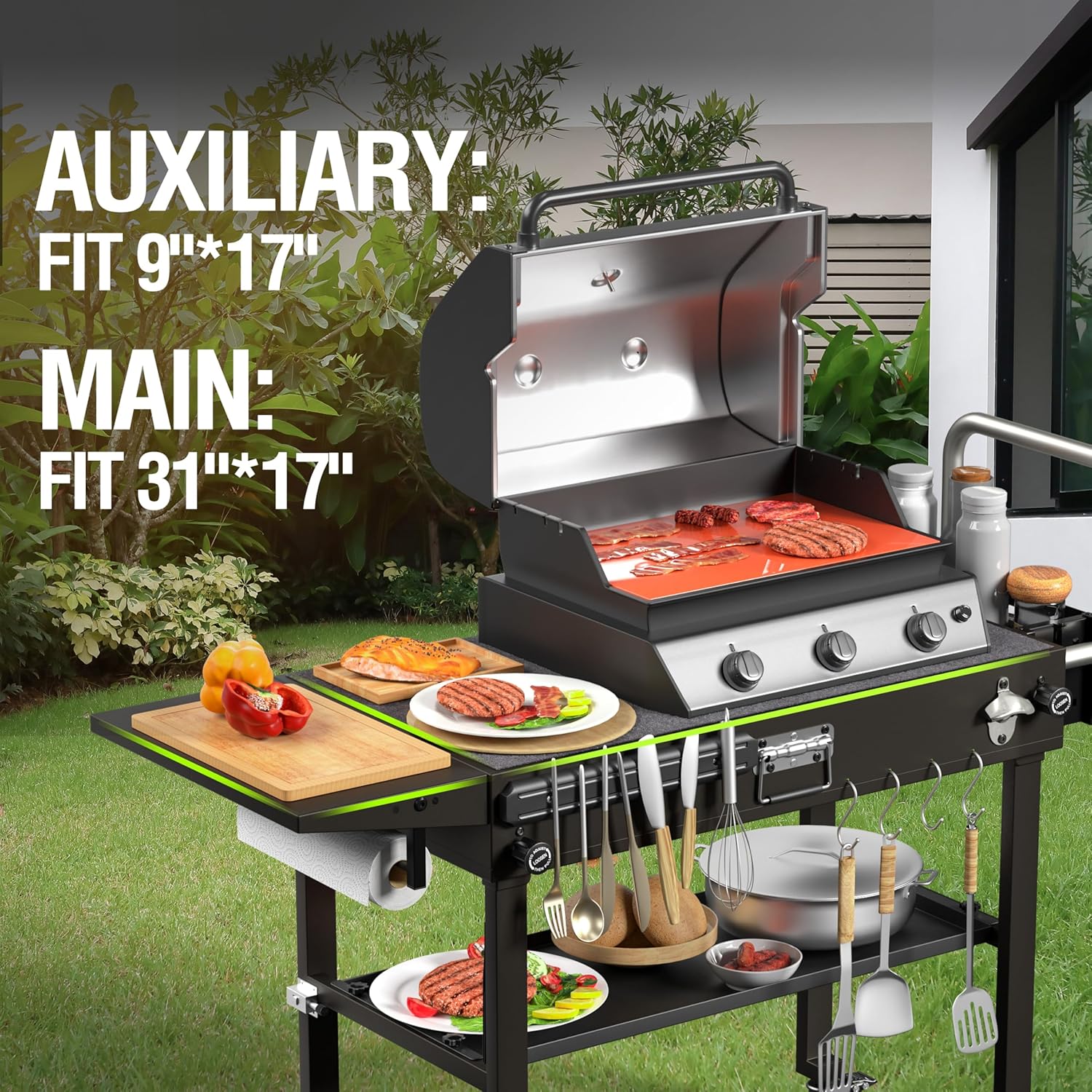 Portable Grill Cart for Blackstone Ninja Griddle | Folding BBQ Table with Wheels