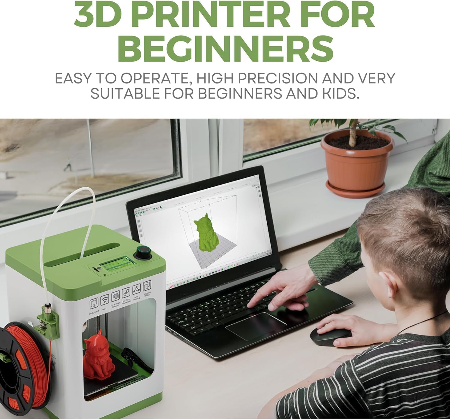 Assembled Mini 3D Printer for Kids and Beginners - Complete Starter Kit with Auto Leveling 3D Printing Machine, 10M PLA Filament, and SD Card - WiFi 3D Home Printer for MAC, Windows, and Linux