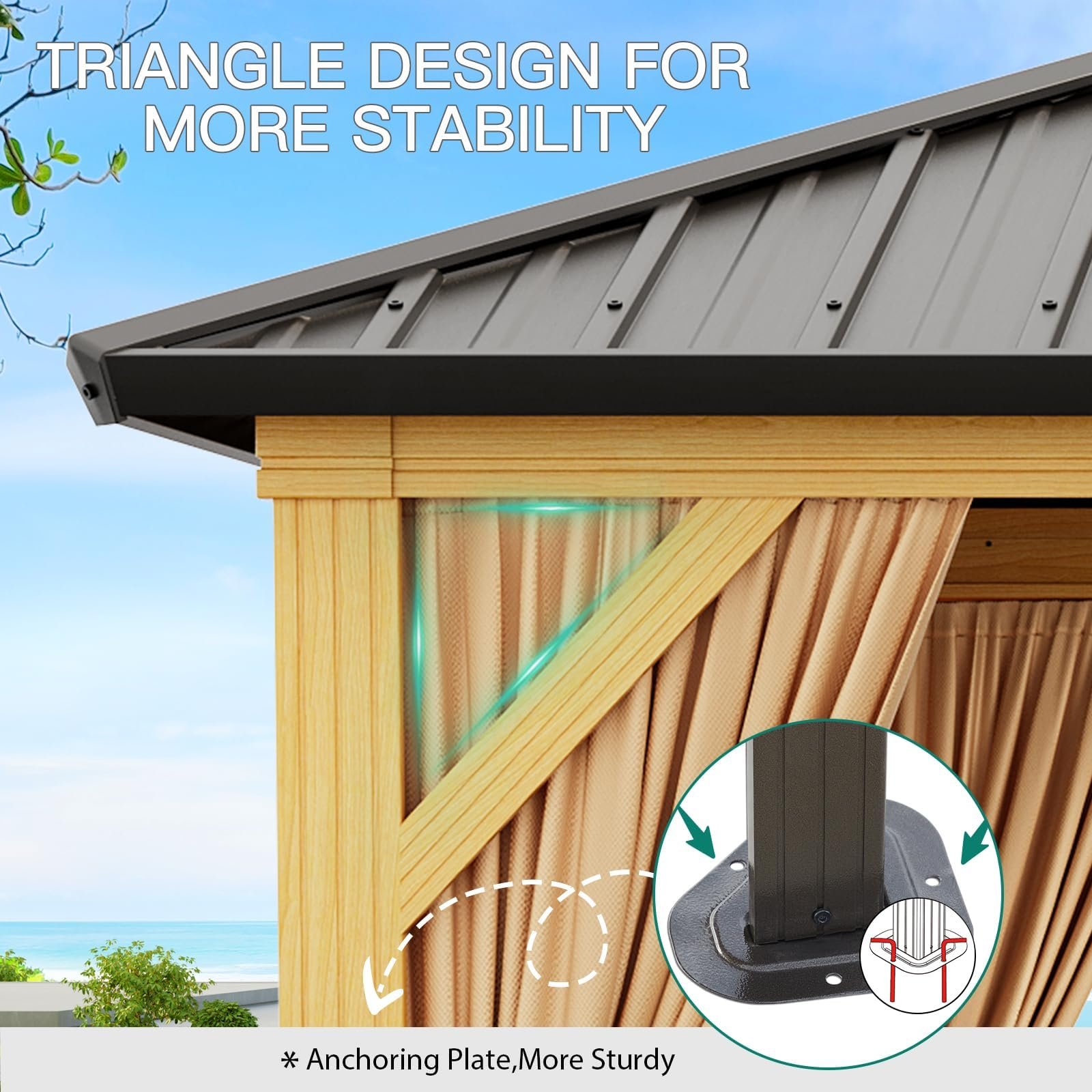 10X13 FT Outdoor Galvanised Steel Hardtop Gazebo, Heavy Duty Double Roof Outdoor Gazebo with Netting and Sunshade Curtains, Aluminium Framed Gazebo for Patio, Terrace, Lawn and Deck, Khaki