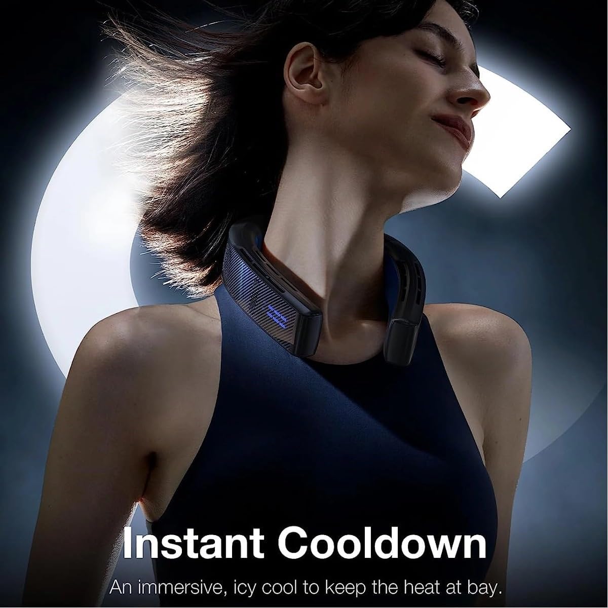 Portable Cooling Fan Neck Air Conditioner Cooling Version Neck Fan Full-body Cooling Portable Fan AI Temp Control Wearable Cooler(White)