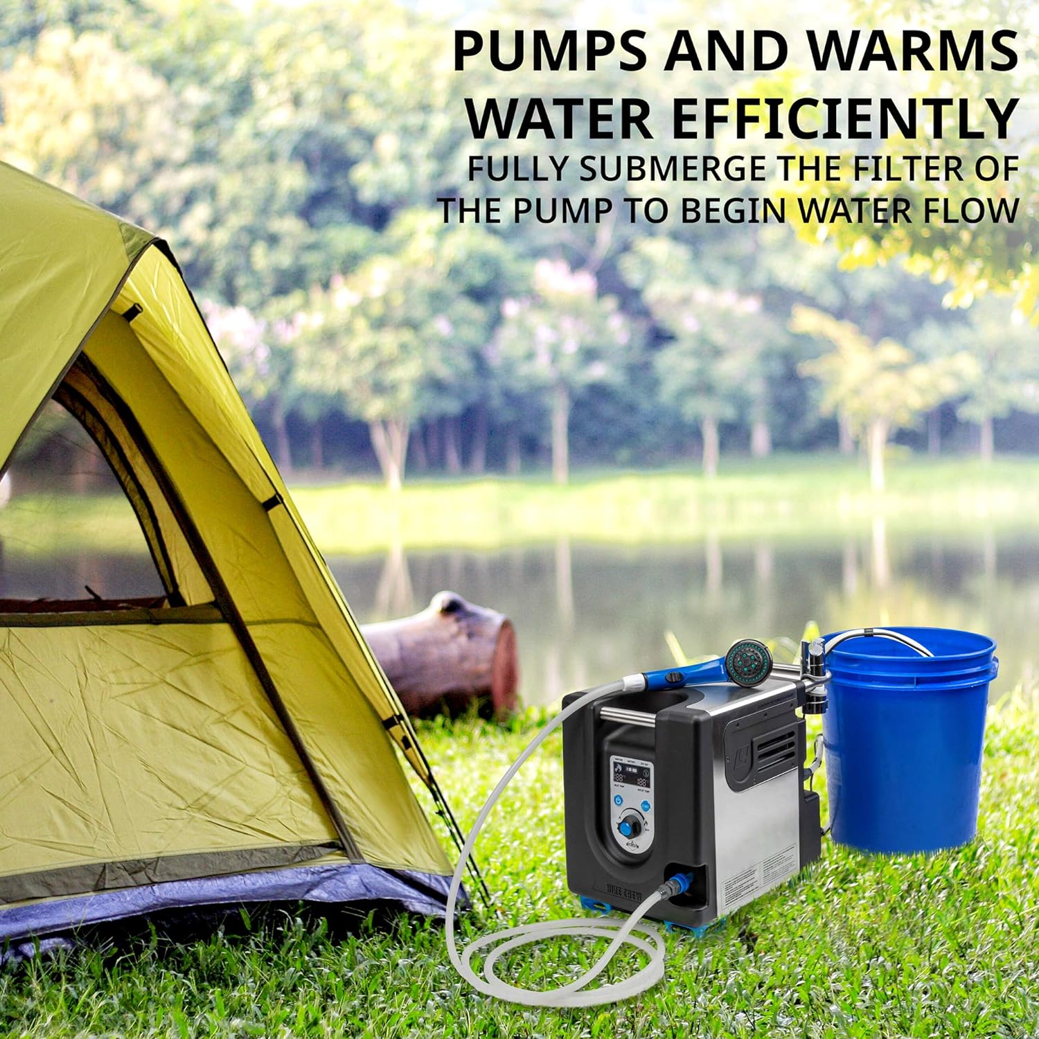 Portable Propane Water Heater & Shower Pump w/Built-in Battery | Compact Outdoor Cleaning & Showering System w/LCD, Safety Shutoff & Carry Case, Instant Hot Water for Camping & Hiking
