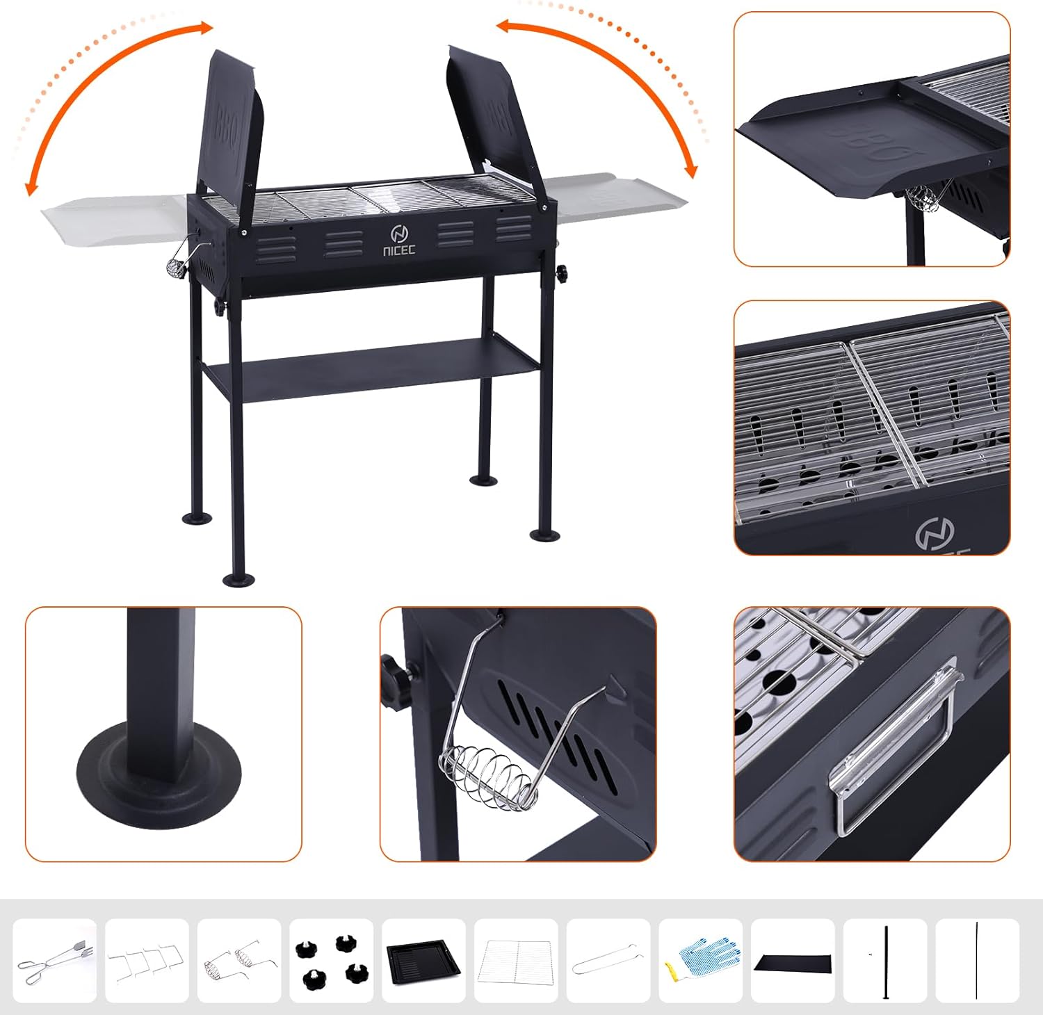 Portable Charcoal Grill, Folding Camping Grills + Camping Kitchen Station, Camping Table, Picnic Table, Grill Table, Folding Table
