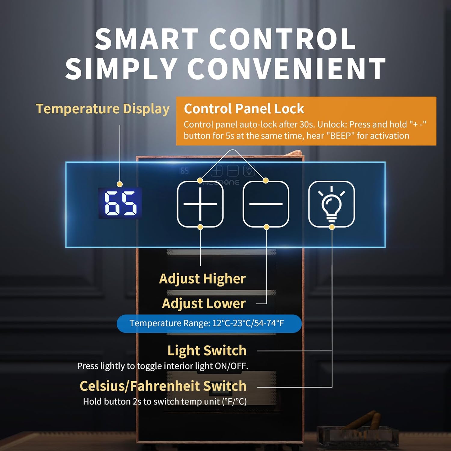 ThermoCigar 48L Cigar Humidor with Heating & Cooling, Cedar Wood, Digital Hygrometer, Quiet Electric Cooler for 350 Cigars