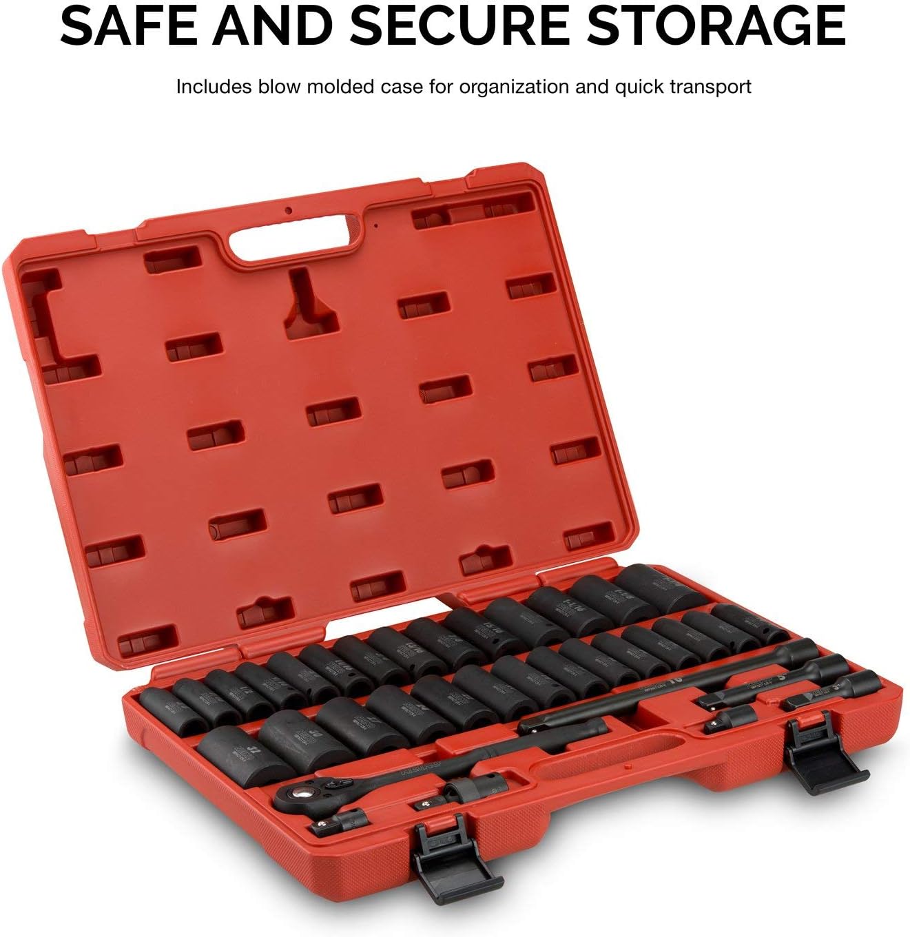 Chrome Vanadium Impact Socket Set 1/2    Drive, 65-Piece, SAE & Metric, Deep & Shallow, Includes Adapters & Ratchet Handle