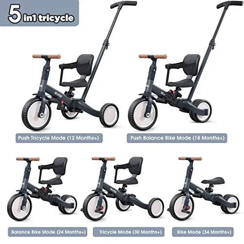 Newyoo Tricycles for 1-3 Year Olds, Toddler Bike with Backrest and Safety Belt