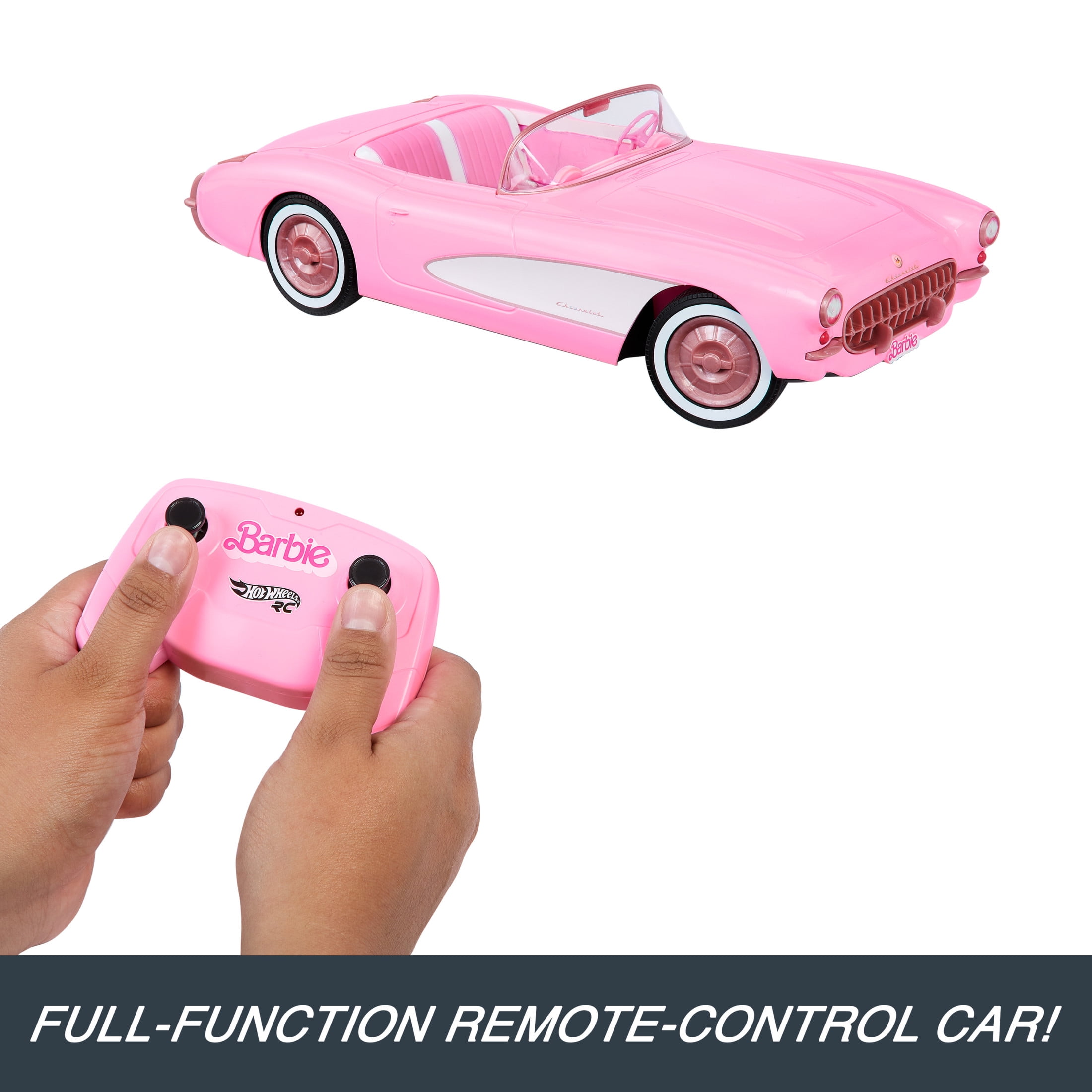 Hot Wheels RC Barbie Corvette 1956 Stingray, Remote Control Car with Movie-Accurate Details, 2.4 GHz Frequency, Fits Two Dolls