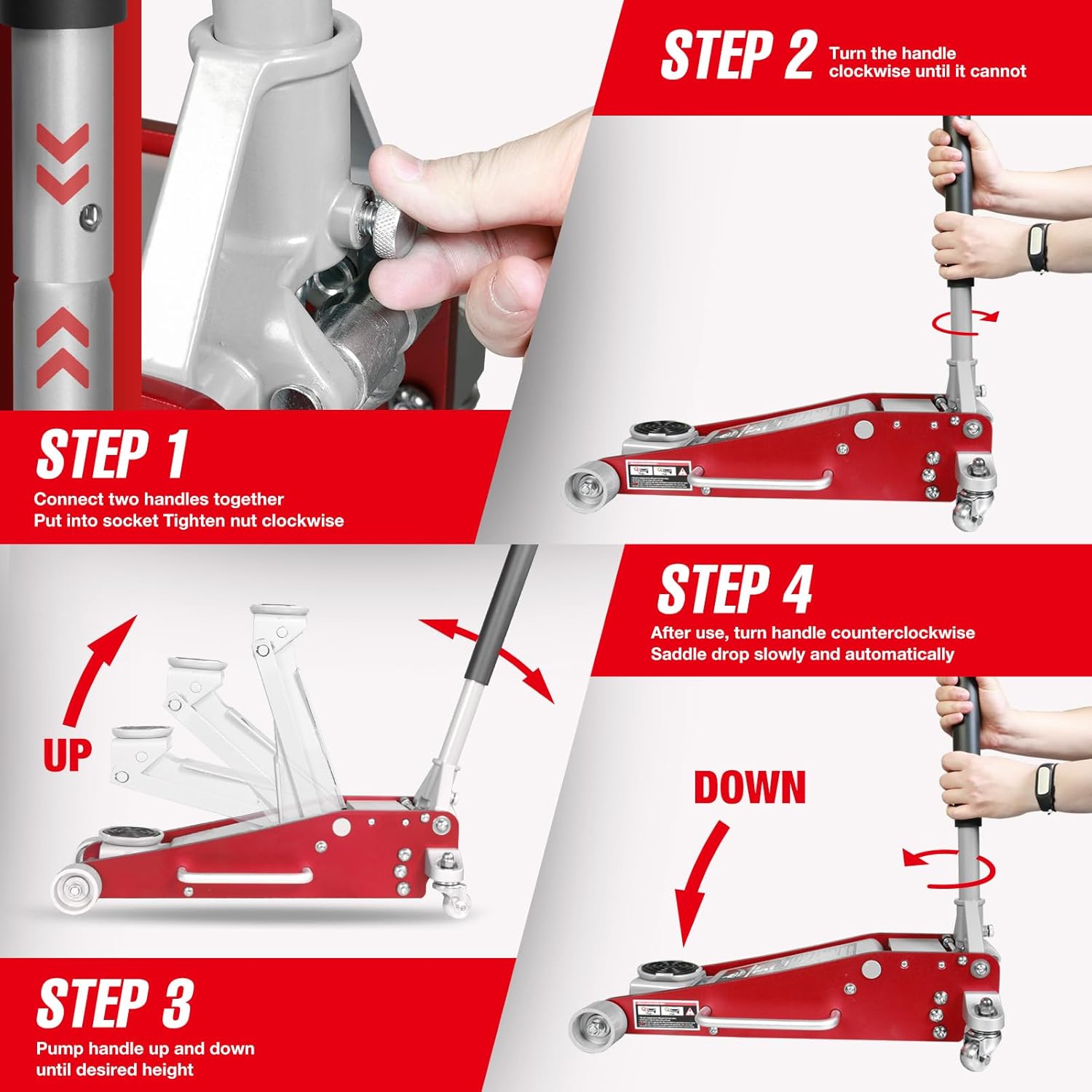 Aluminum and Steel Car Jack, 3 Ton (6,600 LBs) Hydraulic Floor Jack with Dual Piston Quick Lift Pump, Lifting Range 3-15/16